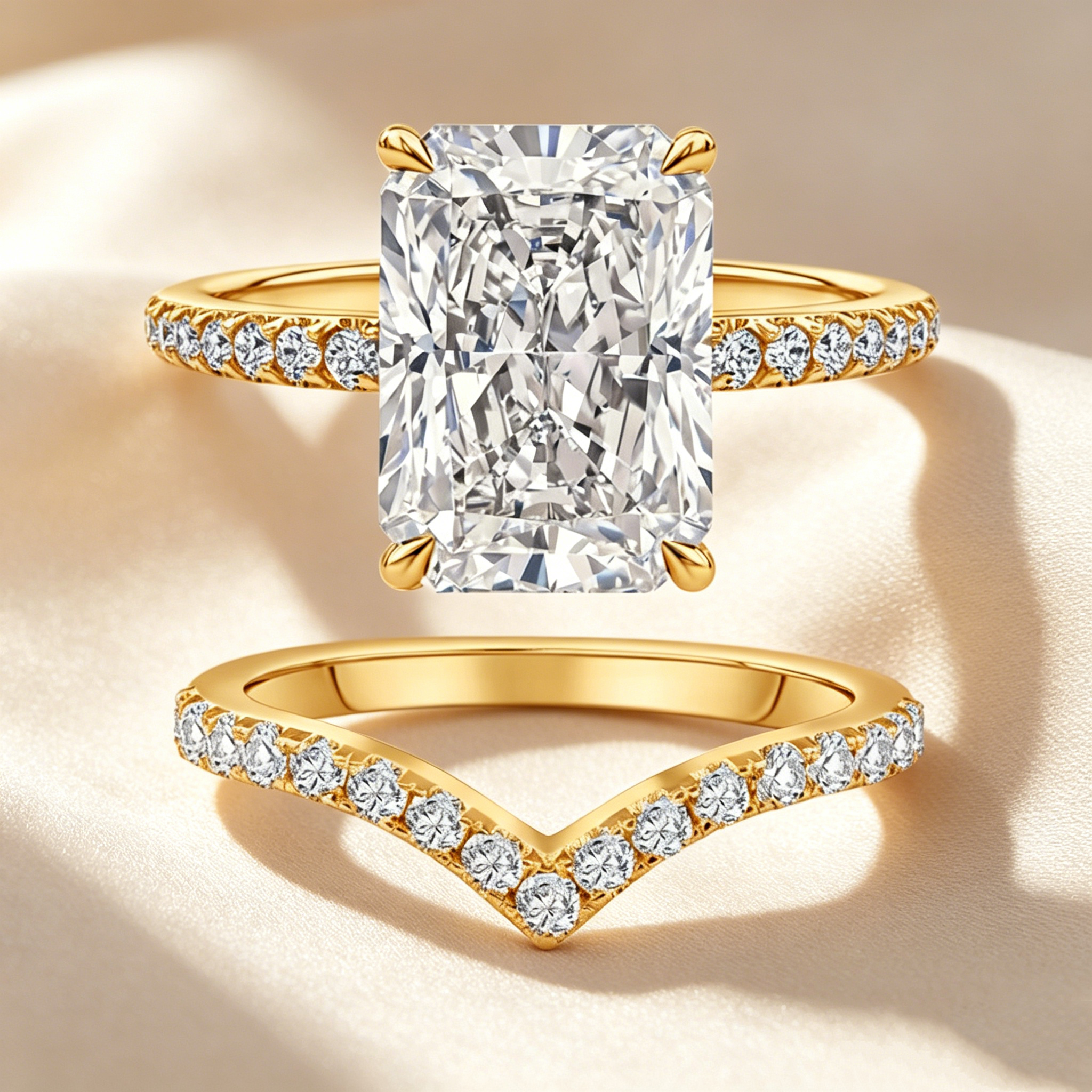 Radiant Cut Moissanite Ring Set