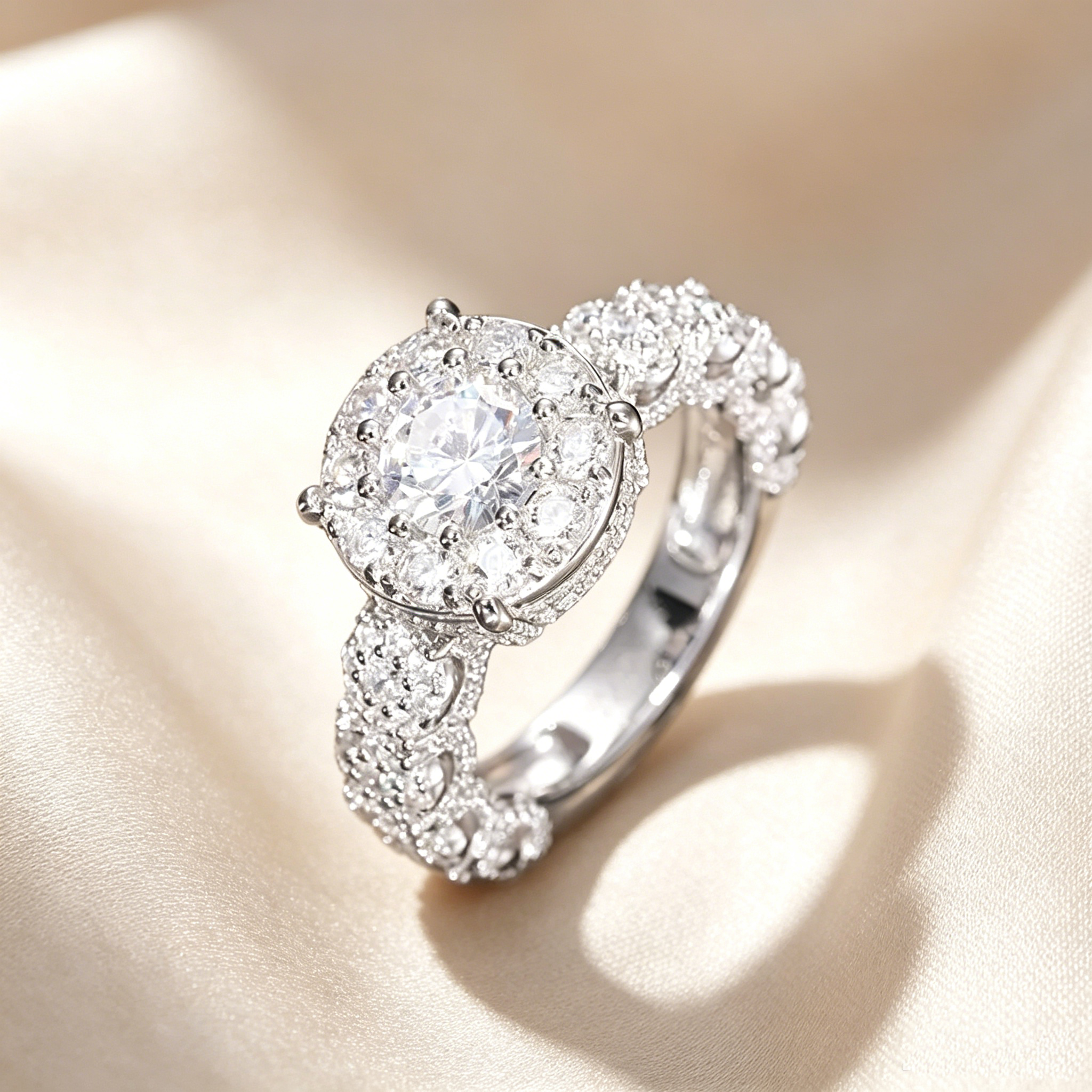 Twisted Band Multi-Layer Halo Moissanite Ring