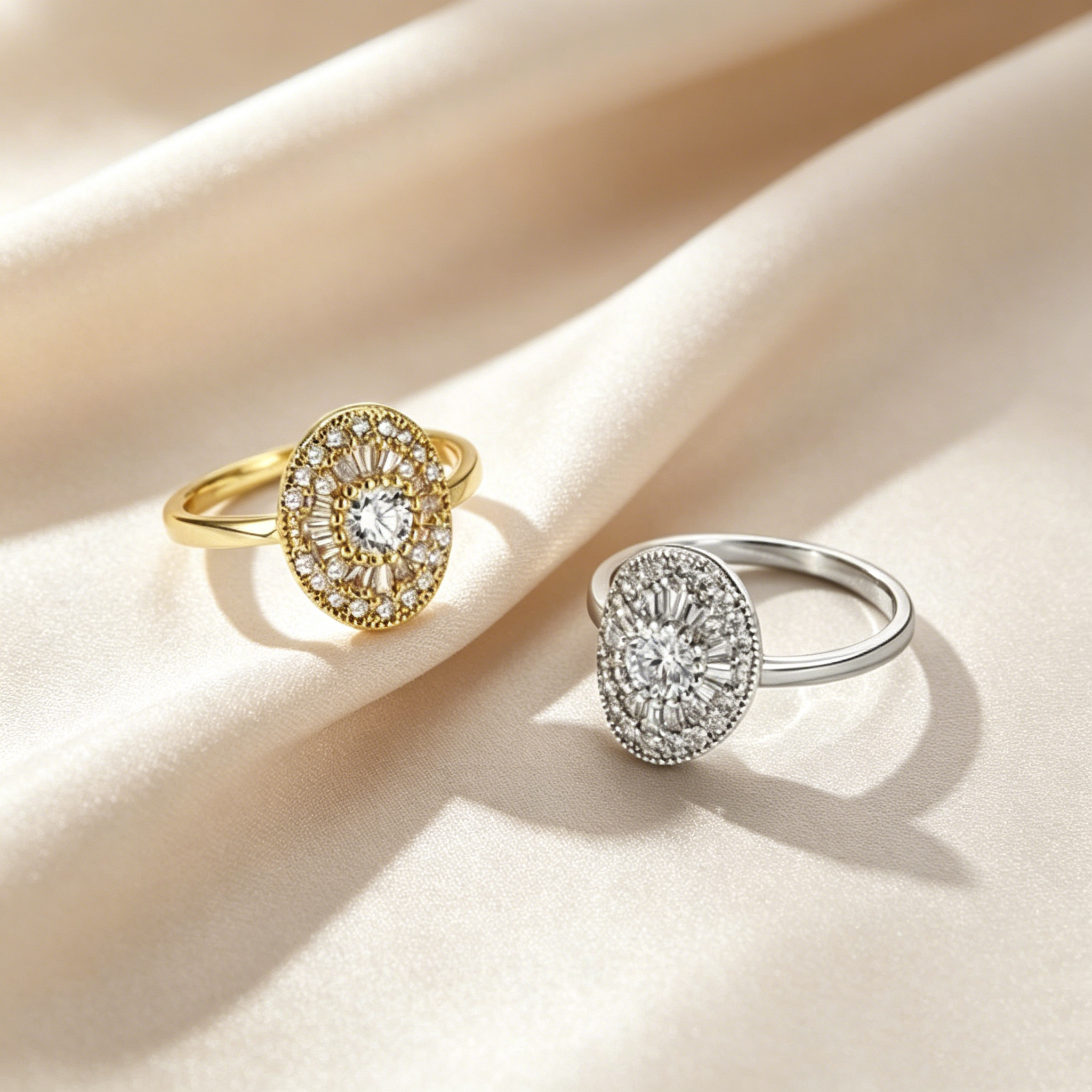 Oval Halo Sunburst Moissanite Ring