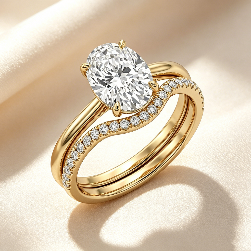 Oval Cut Twisted Pavé Ring Set