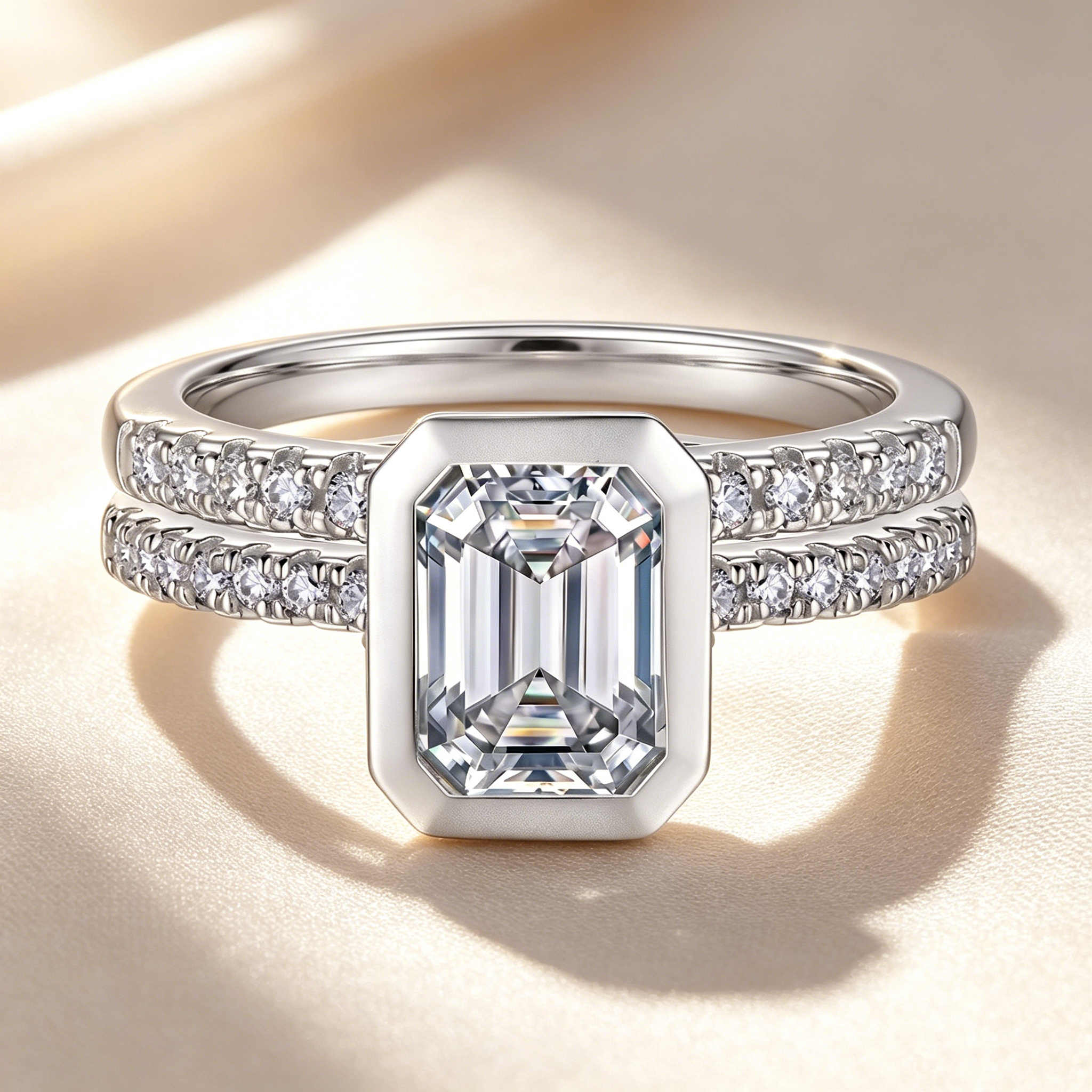Timeless Emerald Bezel Ring Set