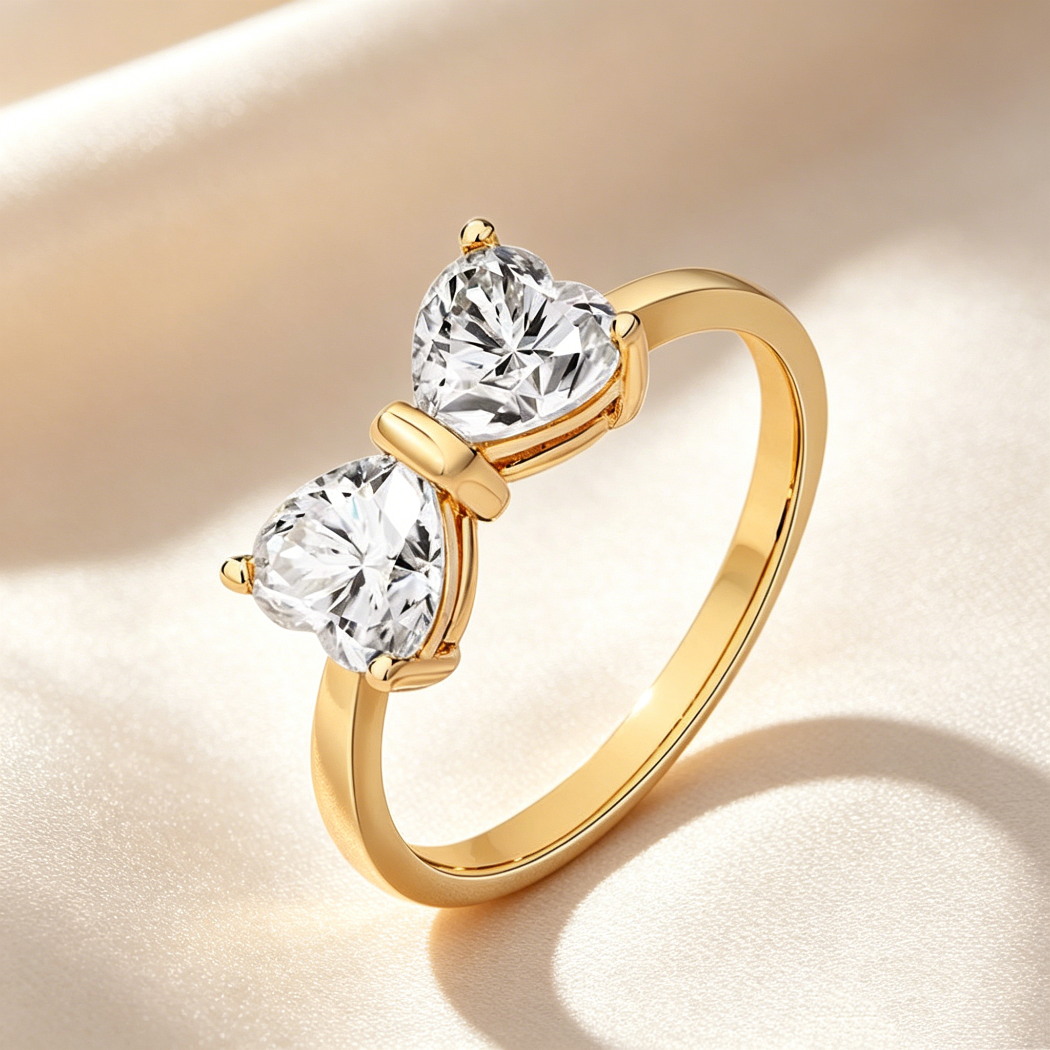 Twin Heart Bow Ring
