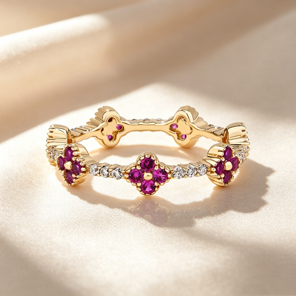 Four-Leaf Clover Crystal & Moissanite Ring