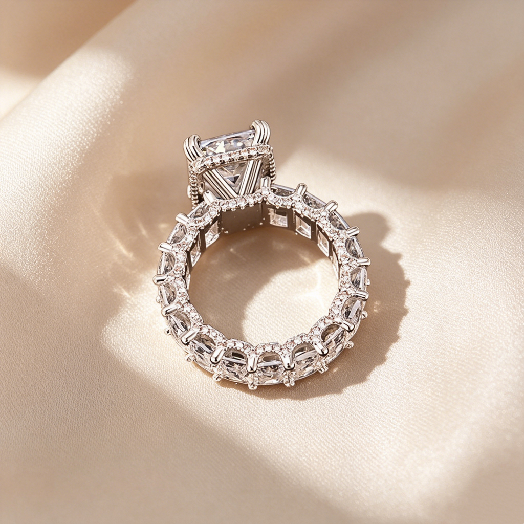 Emerald Cut Full Pavé Moissanite Ring
