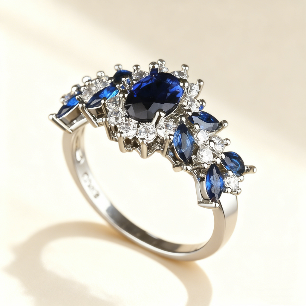 Blue Sapphire Leaf Ring