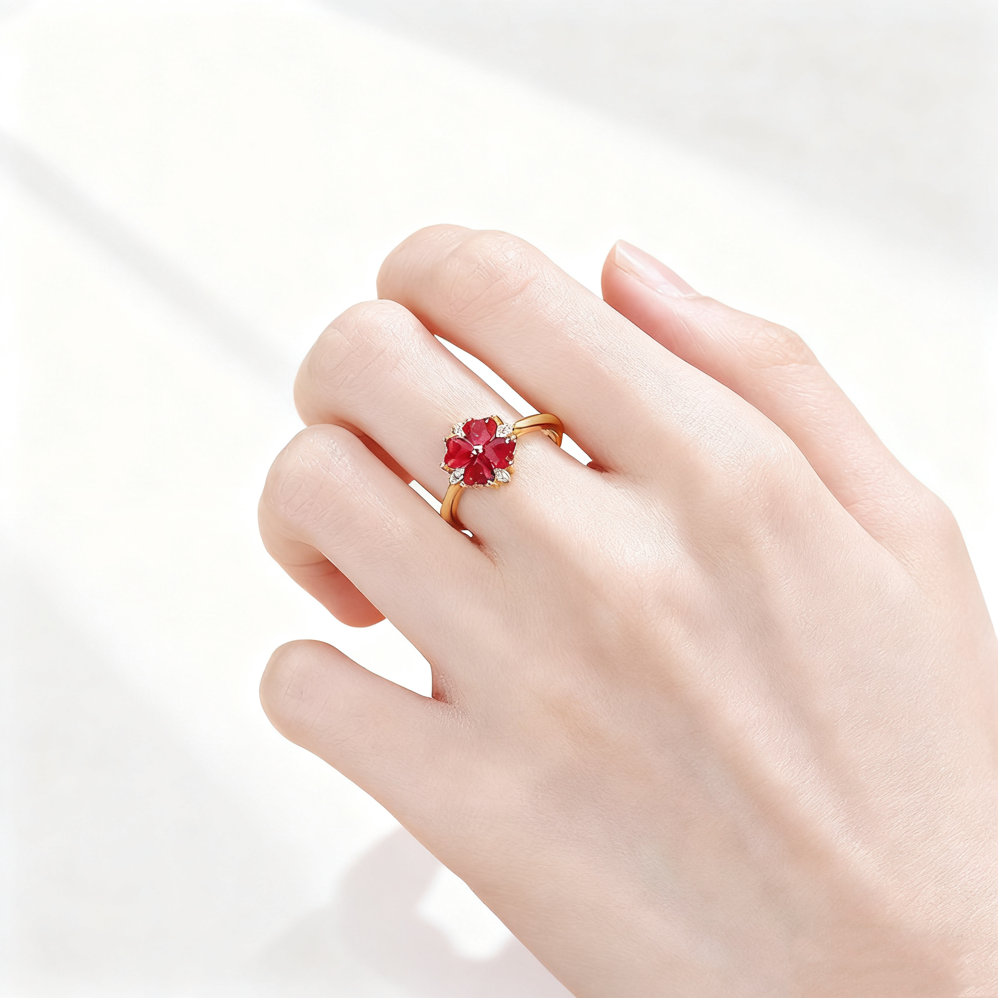 Heart-Cut Red Crystal Ring with Pavé Diamonds