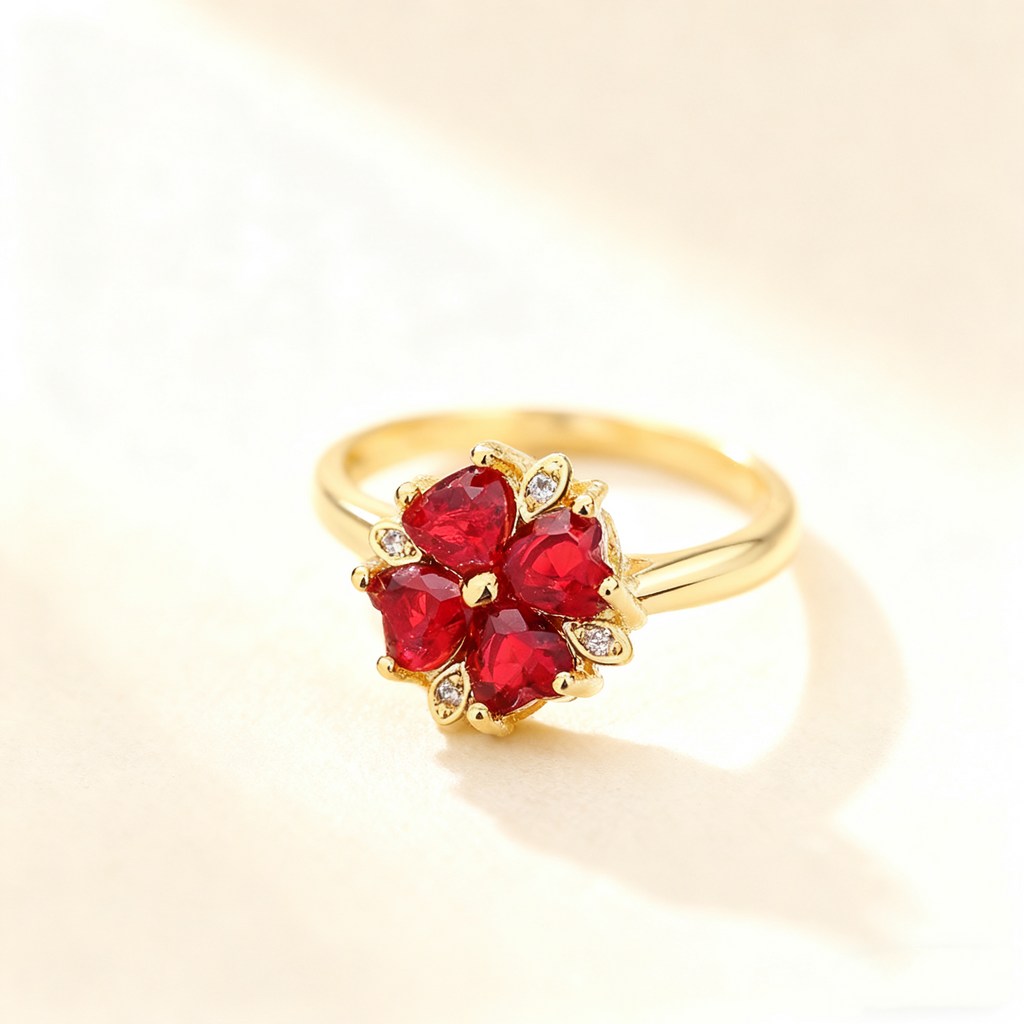 Heart-Cut Red Crystal Ring with Pavé Diamonds