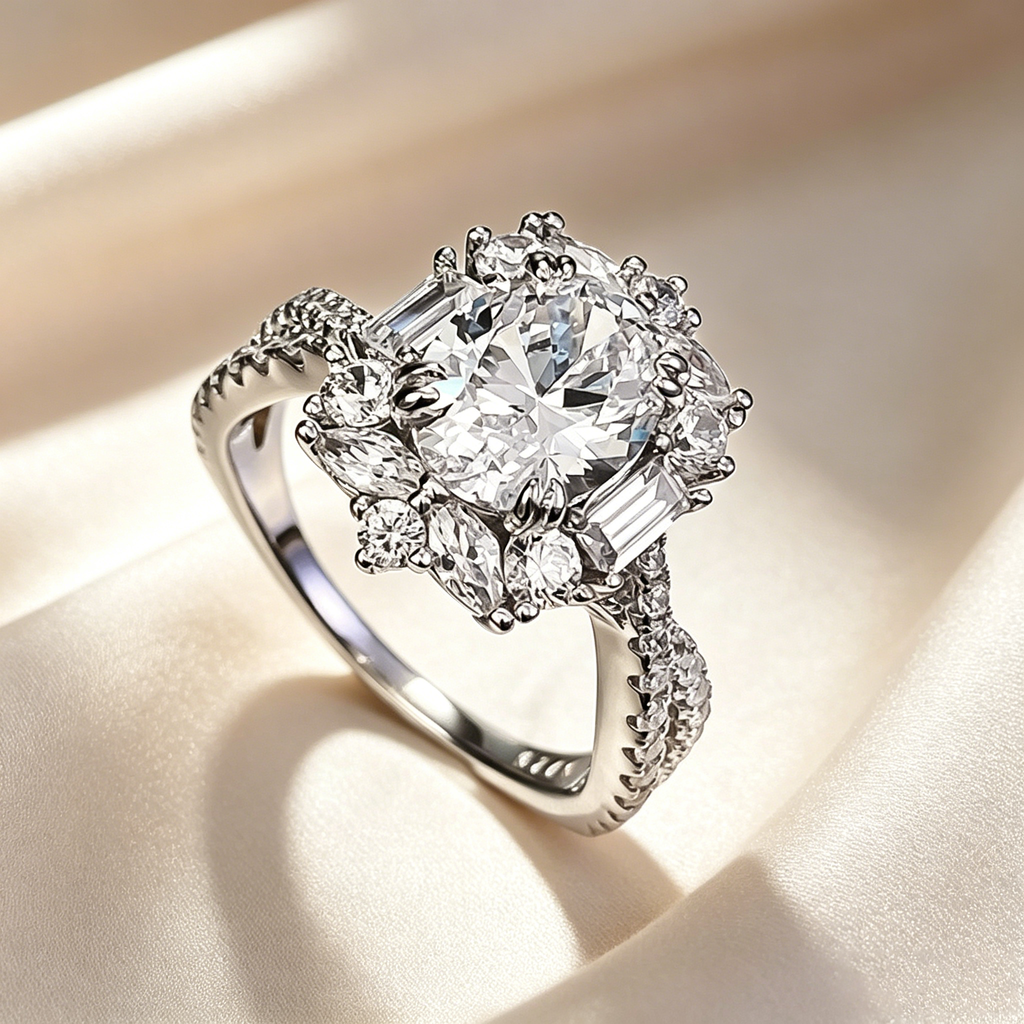 Oval Center Stone Halo Crown Engagement Ring