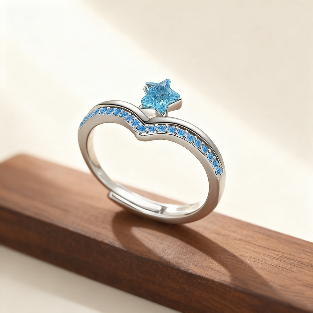 Star-Cut Aquamarine Pavé Ring