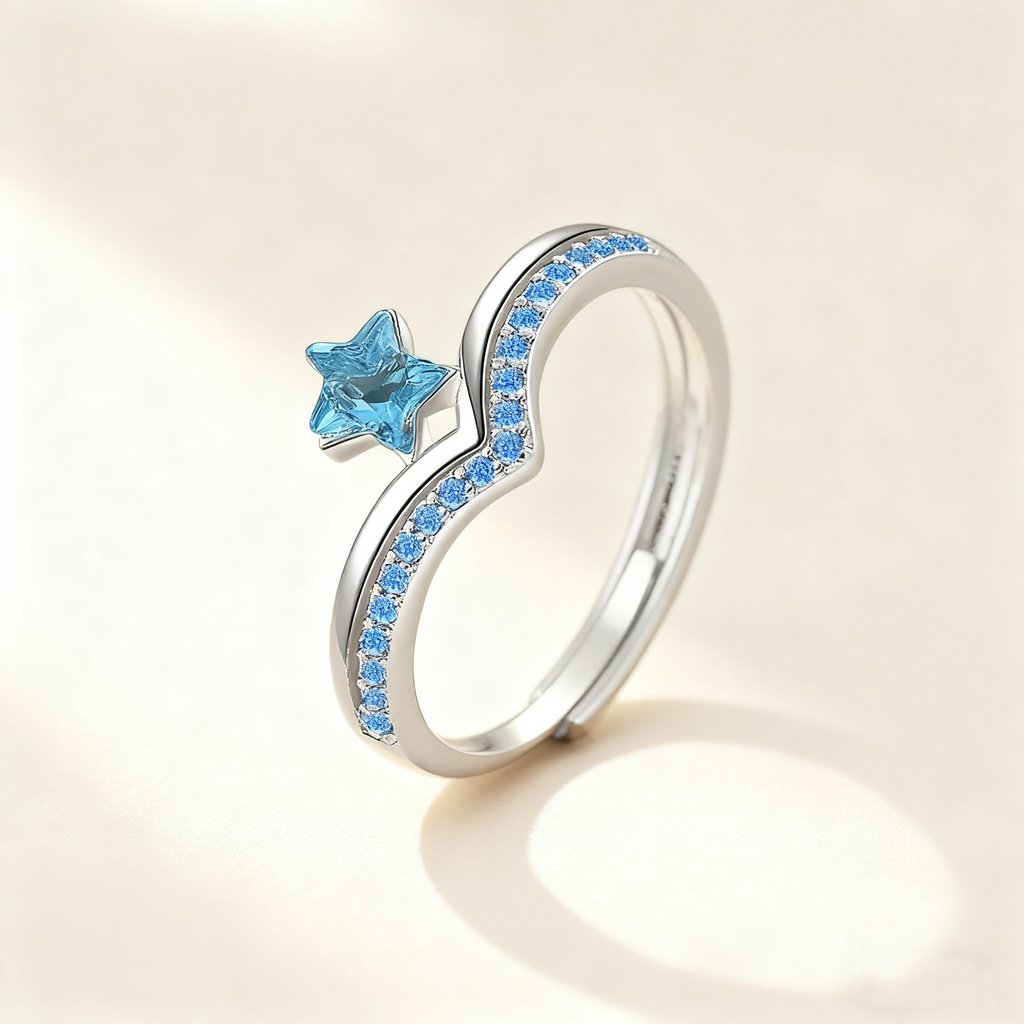 Star-Cut Aquamarine Pavé Ring