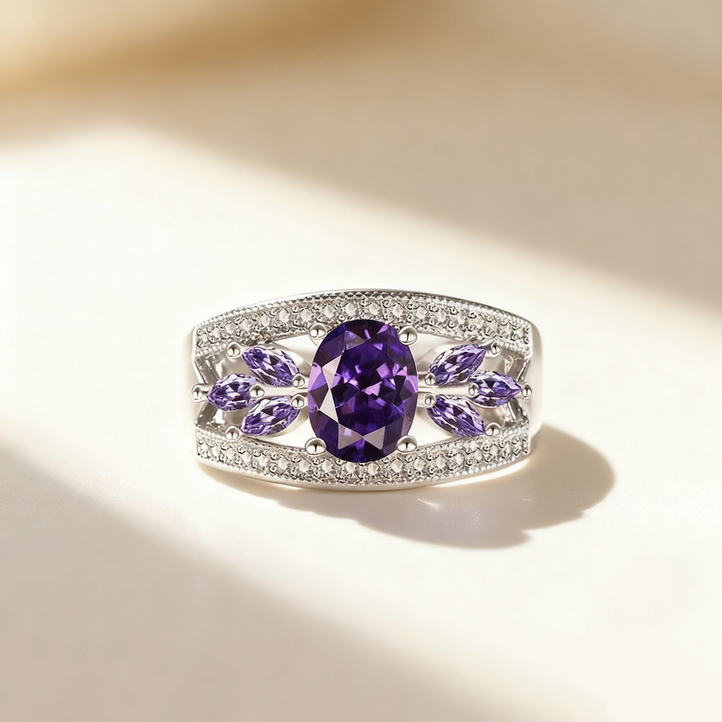 Amethyst Floral Pavé Ring