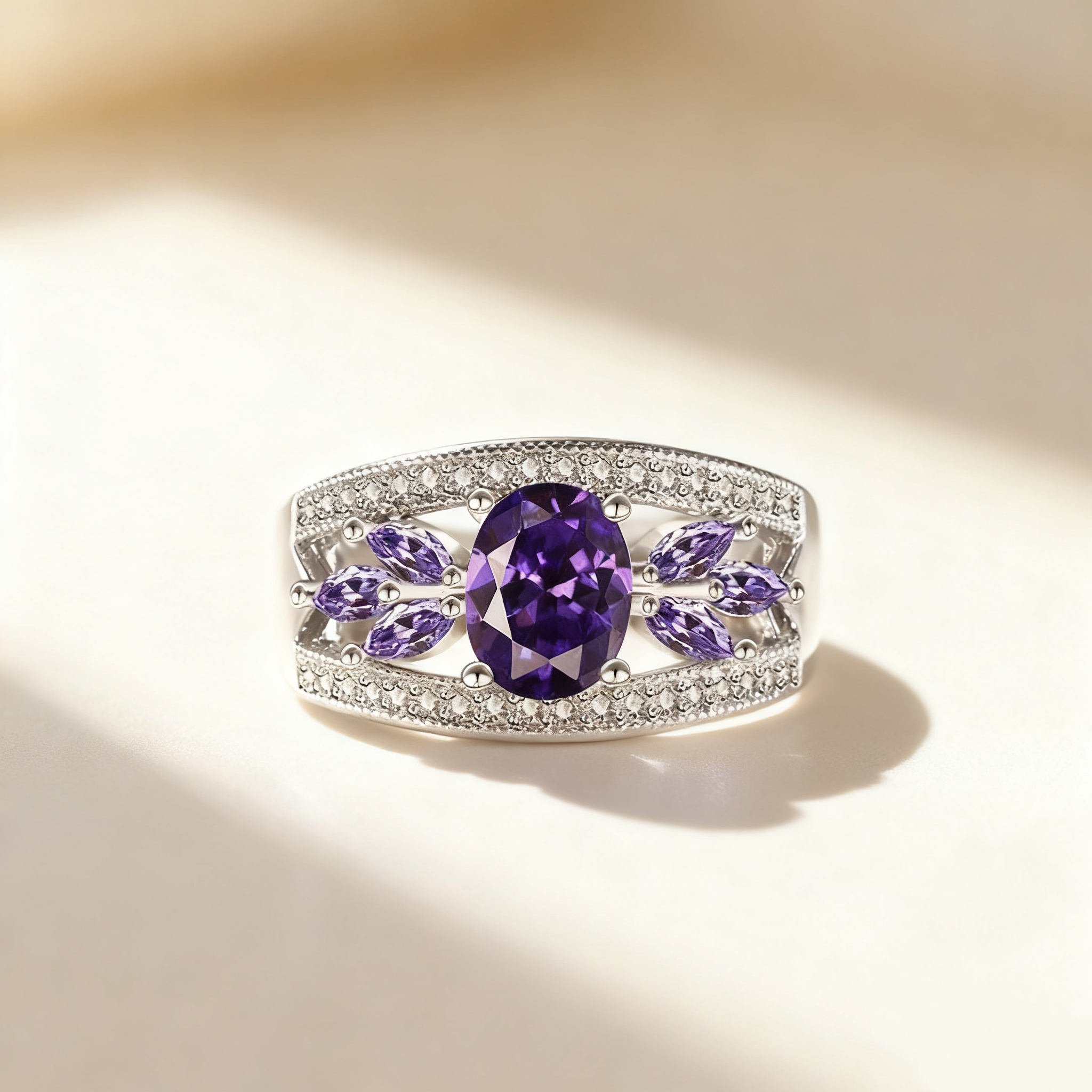 Amethyst Floral Pavé Ring
