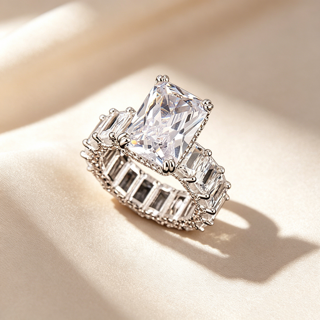 Emerald Cut Full Pavé Moissanite Ring