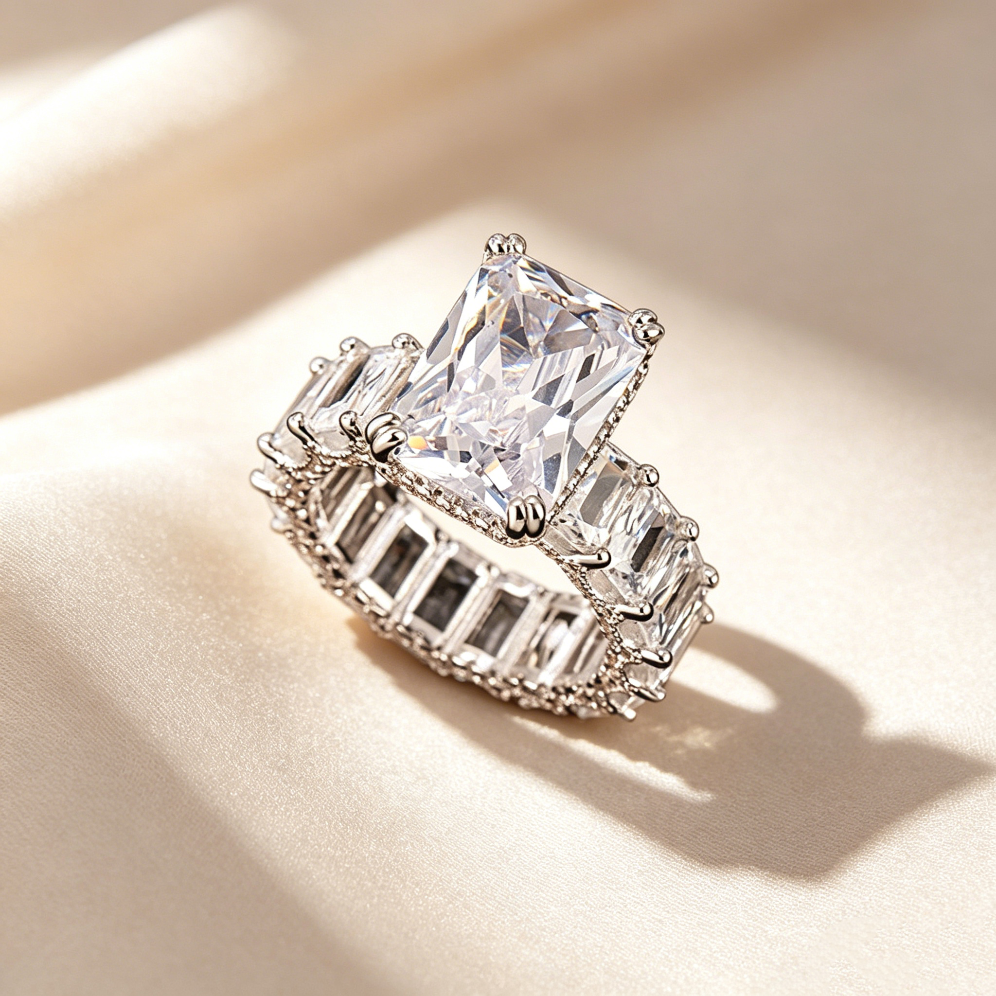 Emerald Cut Full Pavé Moissanite Ring