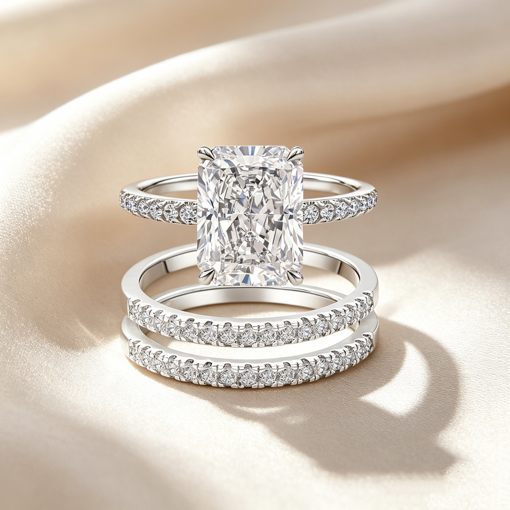 Radiant Cut Moissanite Ring Set