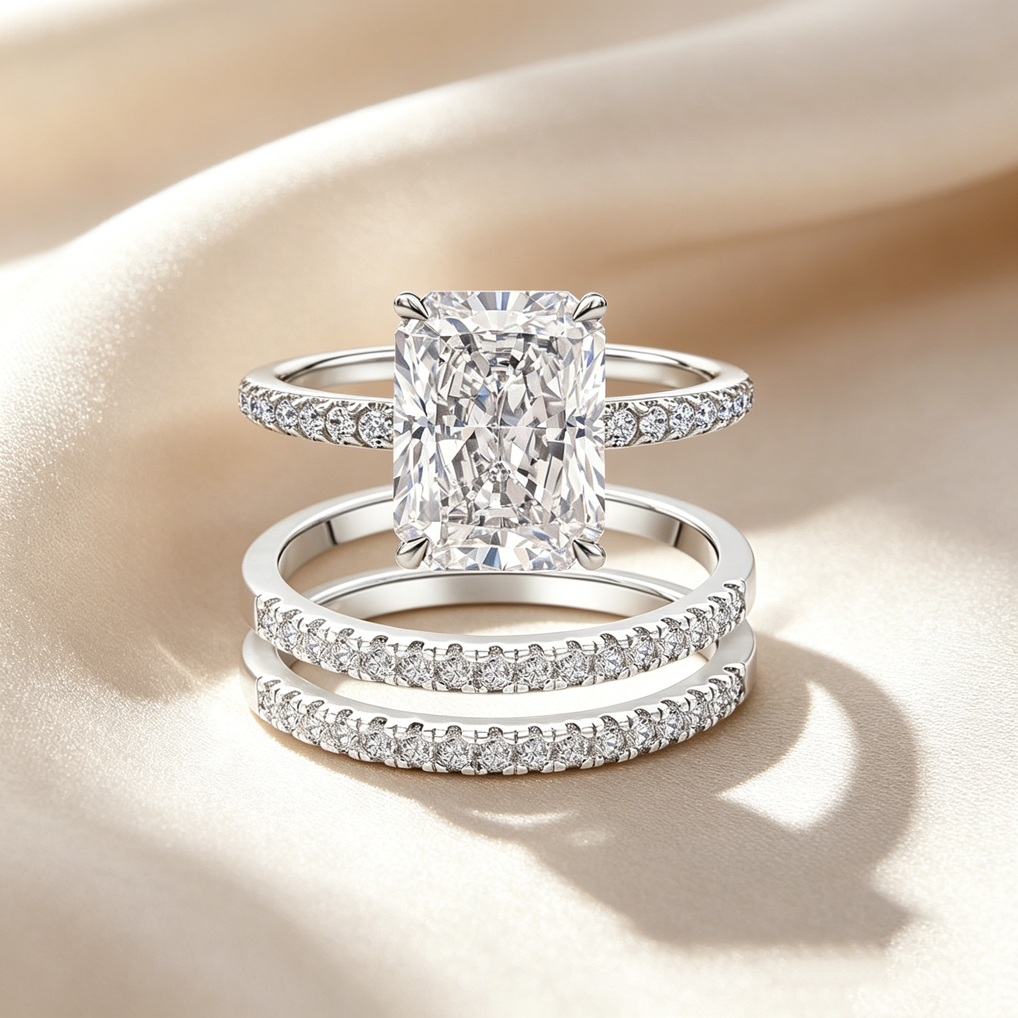Radiant Cut Moissanite Ring Set