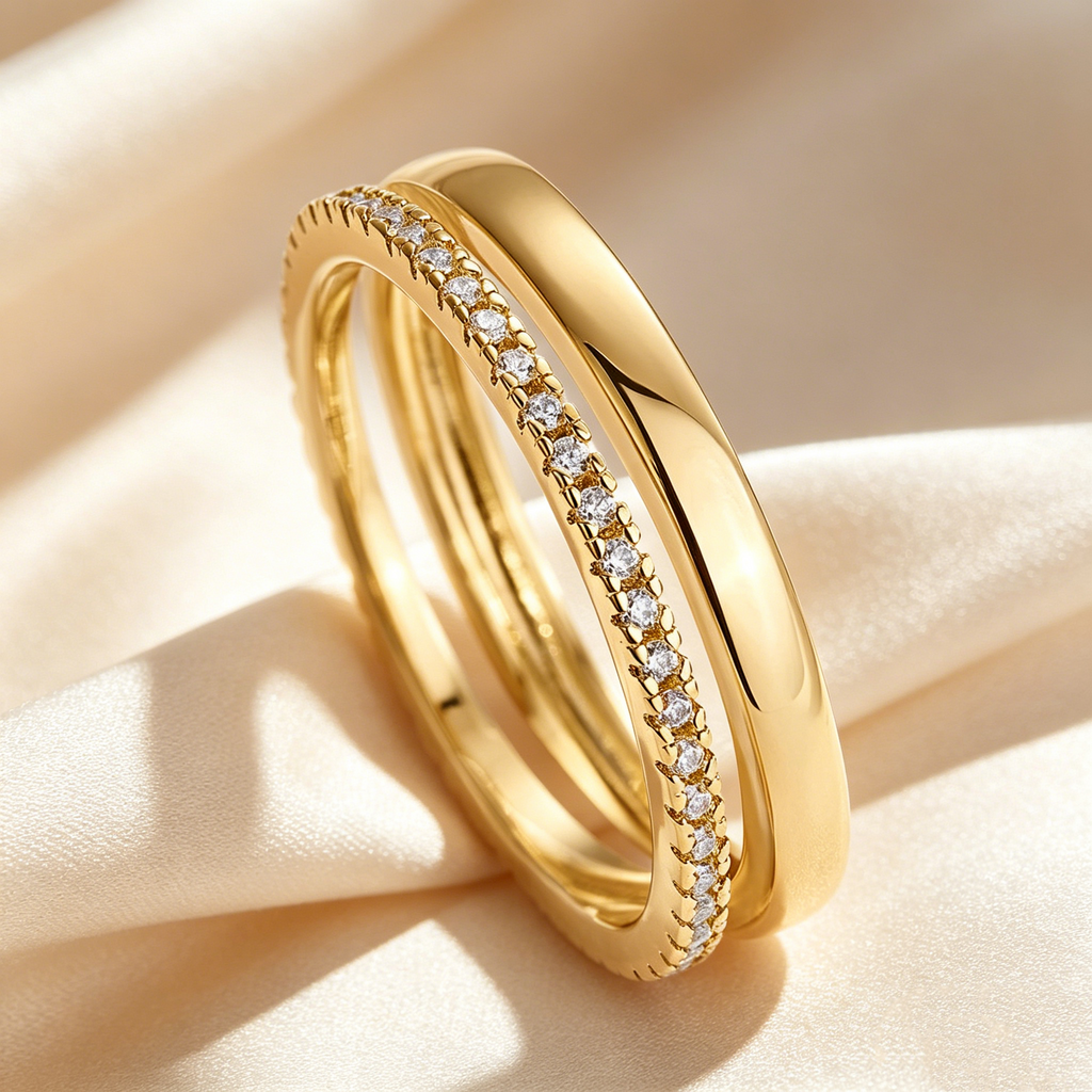 Double Layer Pavé Half Eternity Ring