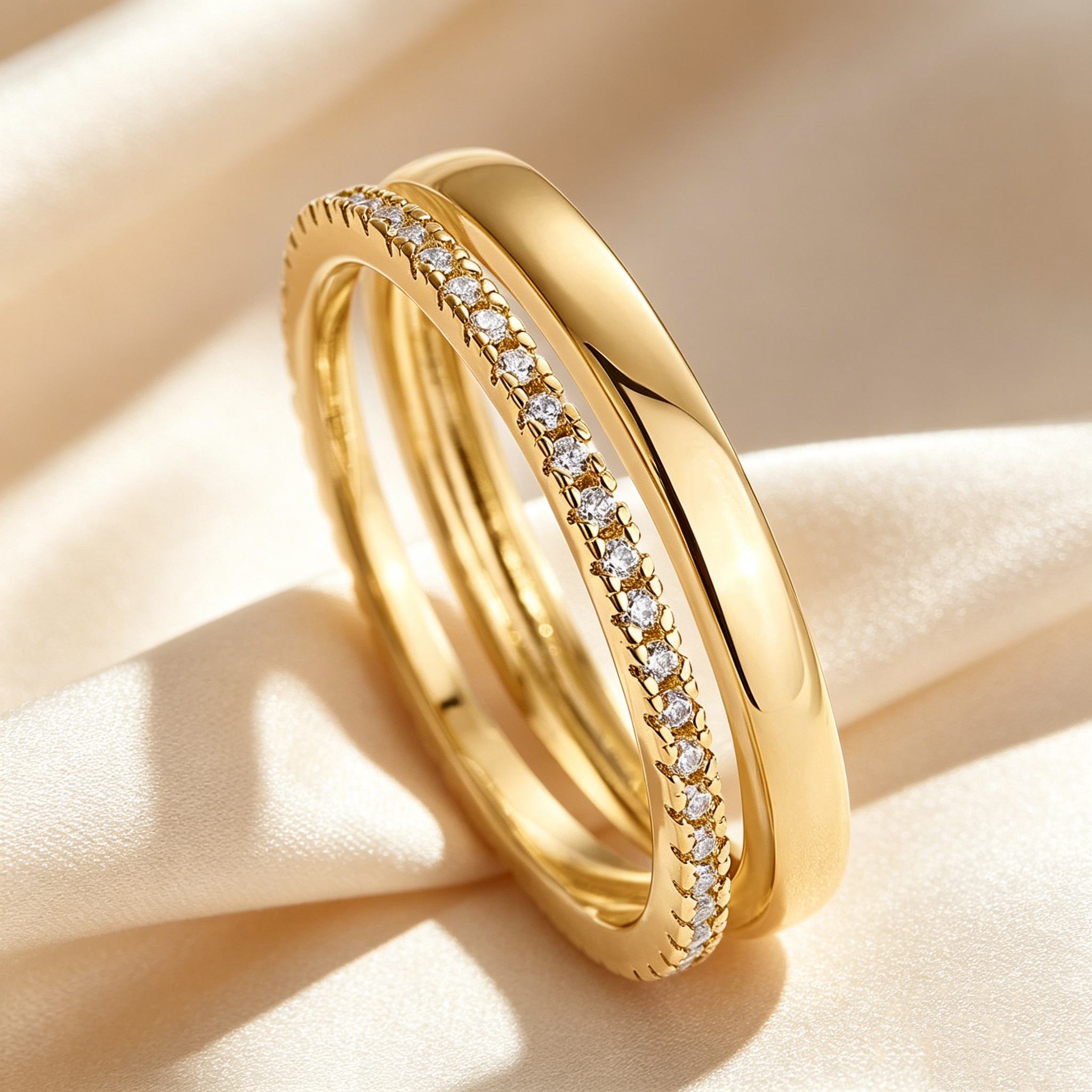 Double Layer Pavé Half Eternity Ring