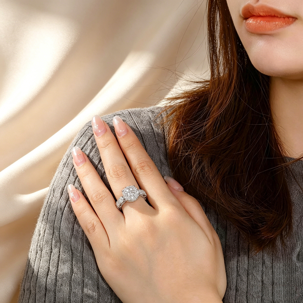 Twisted Band Multi-Layer Halo Moissanite Ring