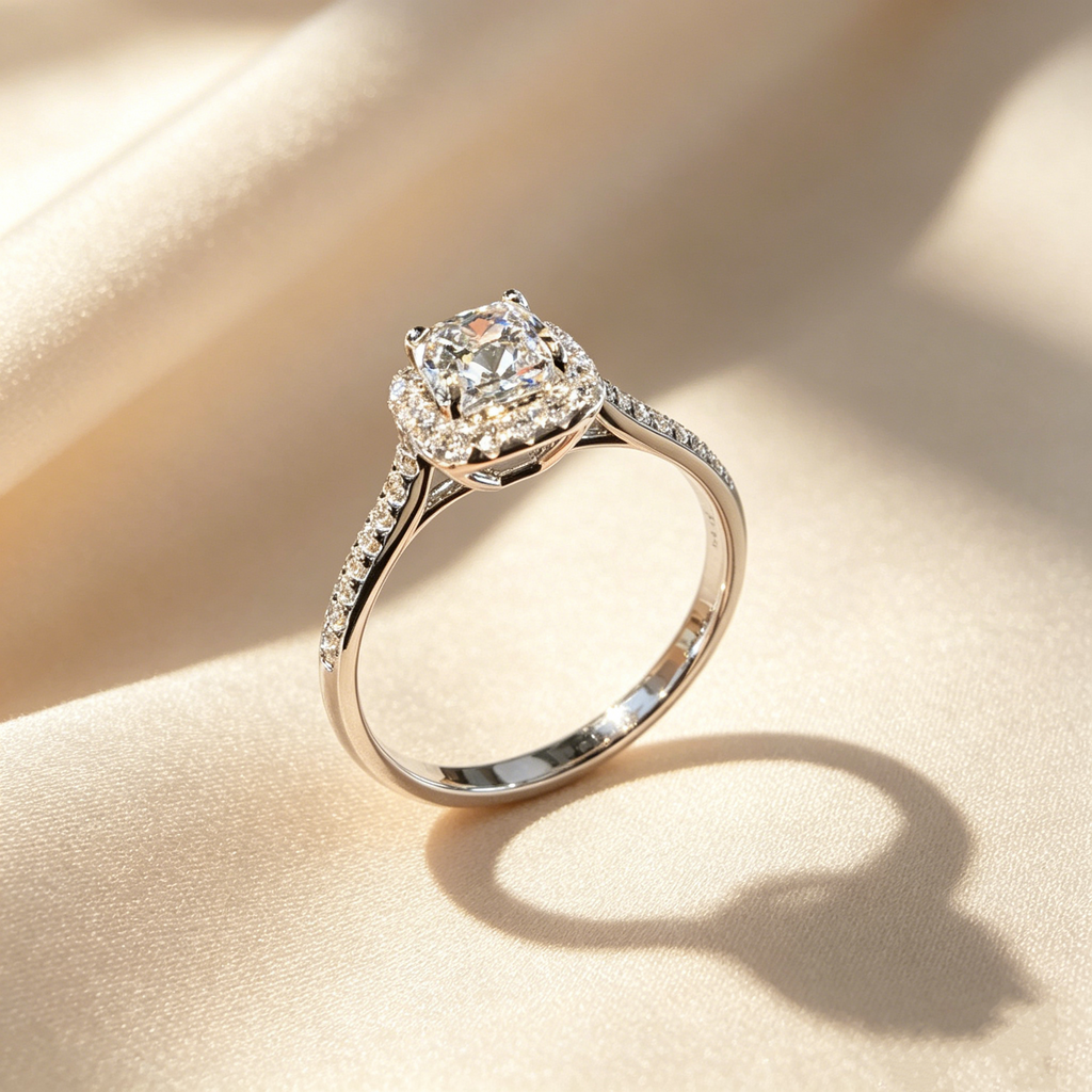 Cushion Cut Halo Moissanite Ring