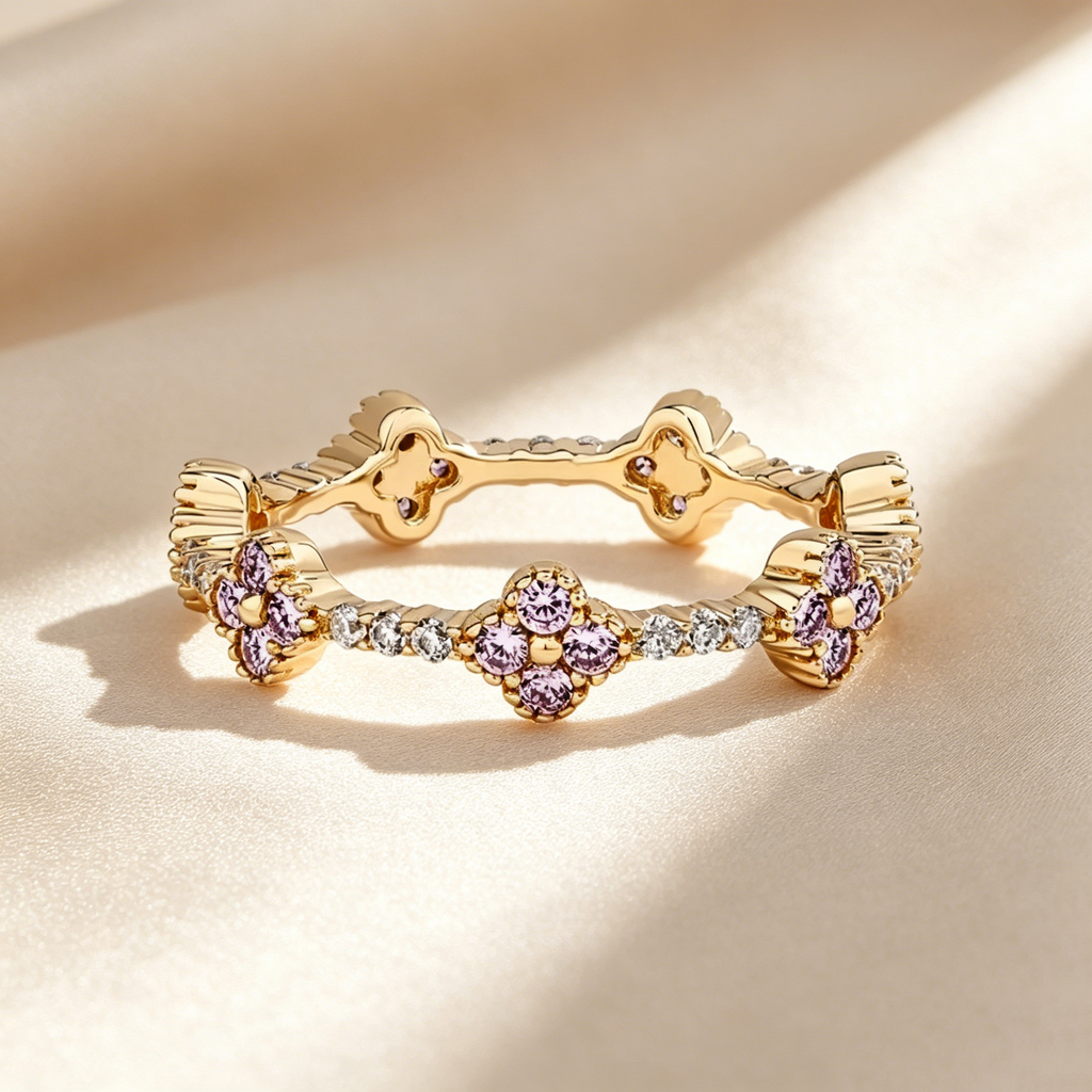 Four-Leaf Clover Crystal & Moissanite Ring