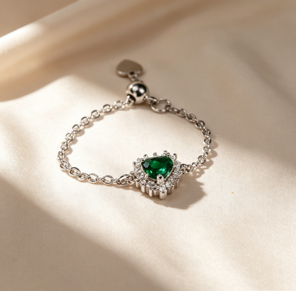 Adjustable Heart Crystal Chain Ring