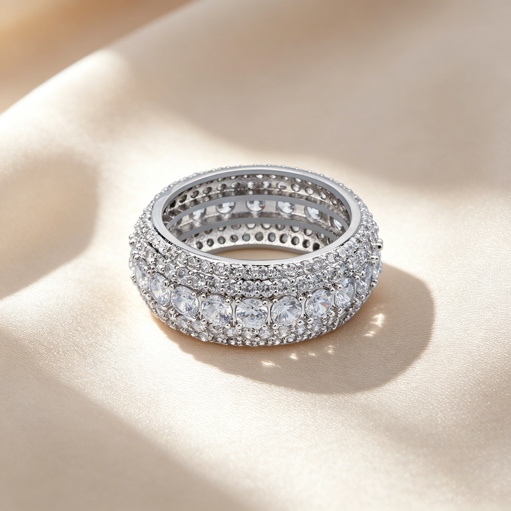 Wide Multi-Row Full Paved Moissanite Eternity Band Ring