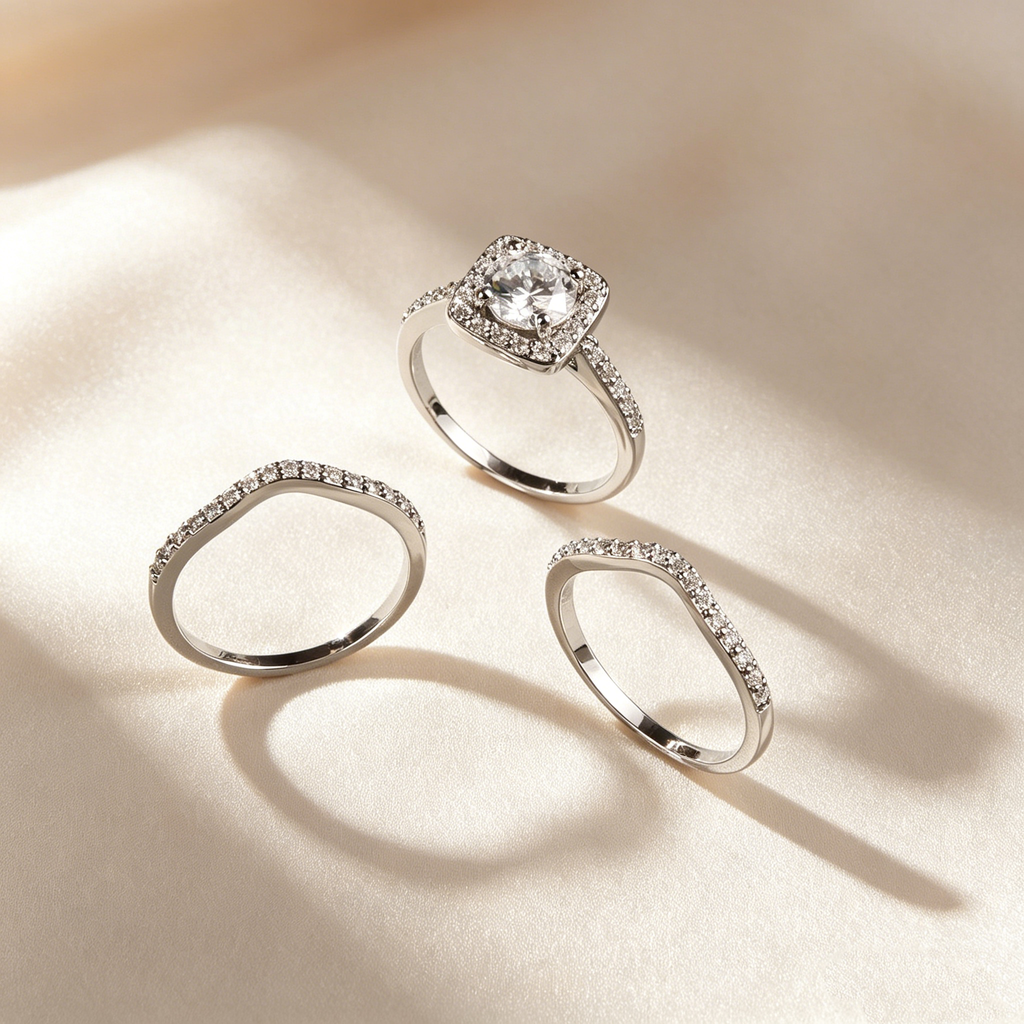 Circular Halo Stackable Ring Set