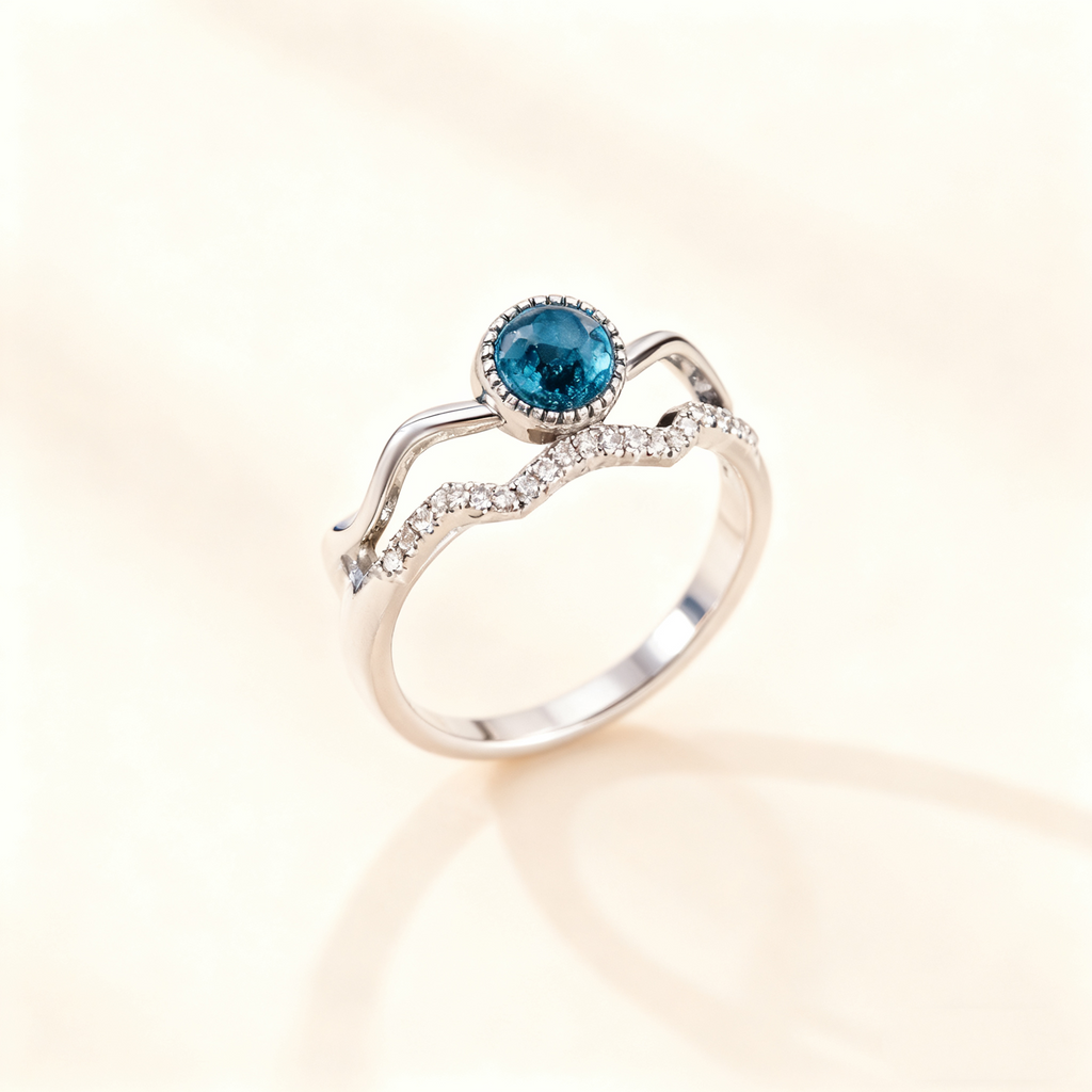 Blue Cat's Eye & Diamond Double-Row Ring