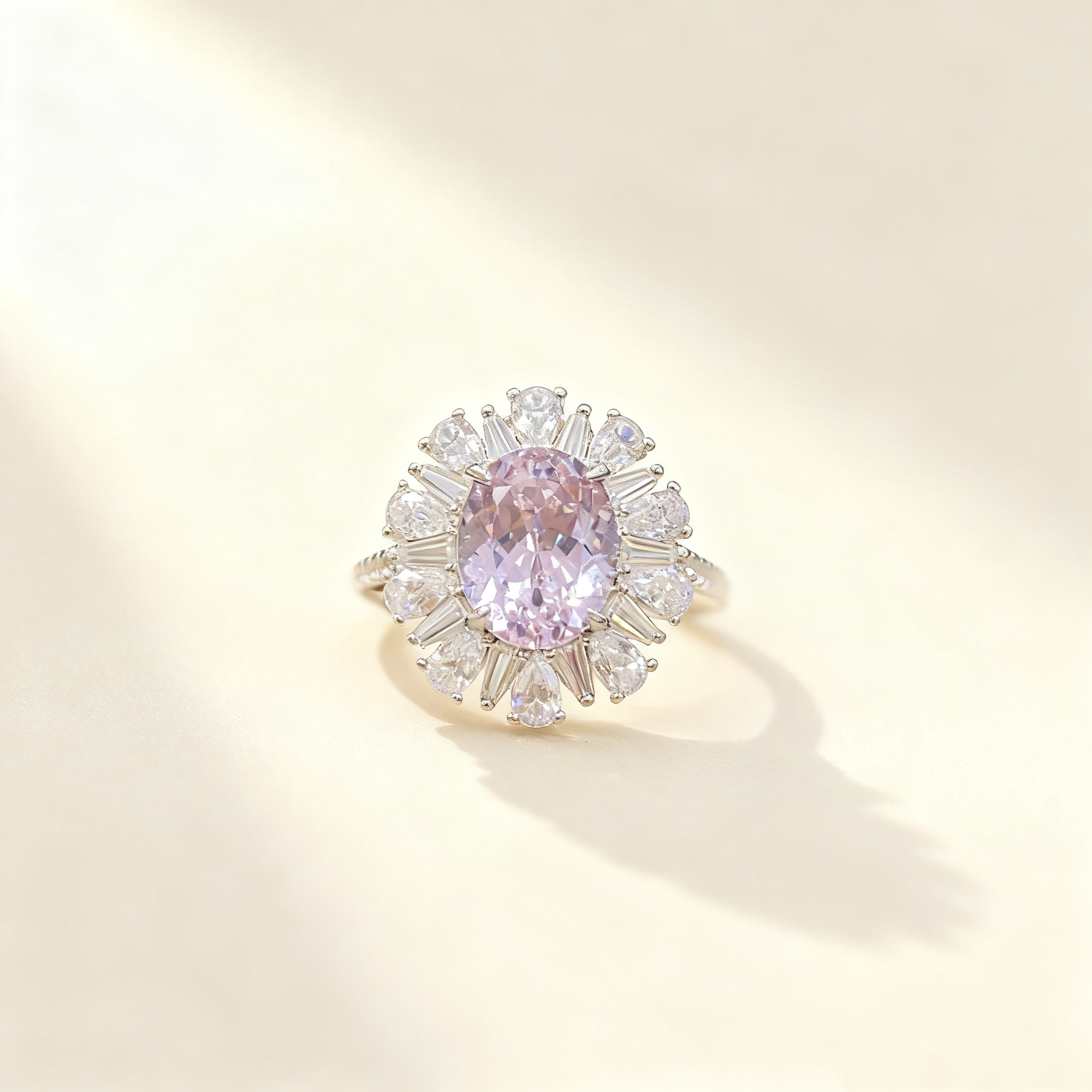 Light Purple Oval-Cut Moissanite Ring