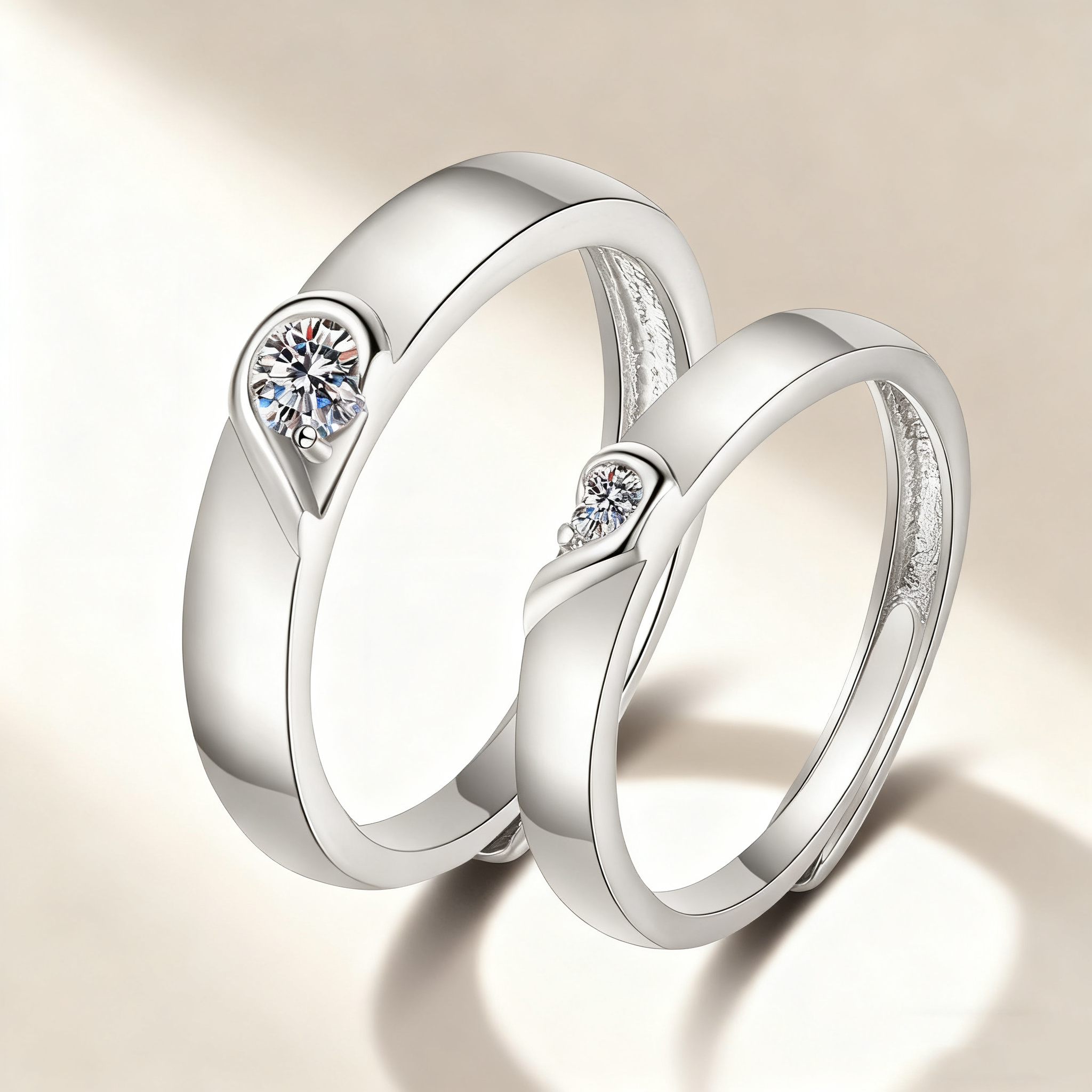 Interlocking Hearts Diamond Couple Rings