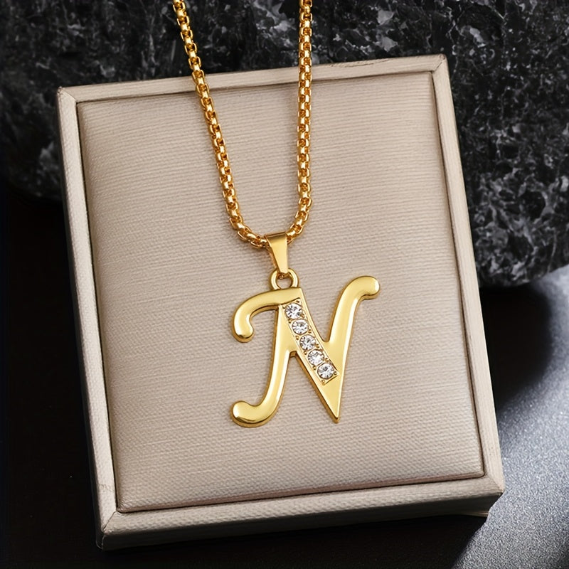 Crystal Accent Initial Necklace | Gold