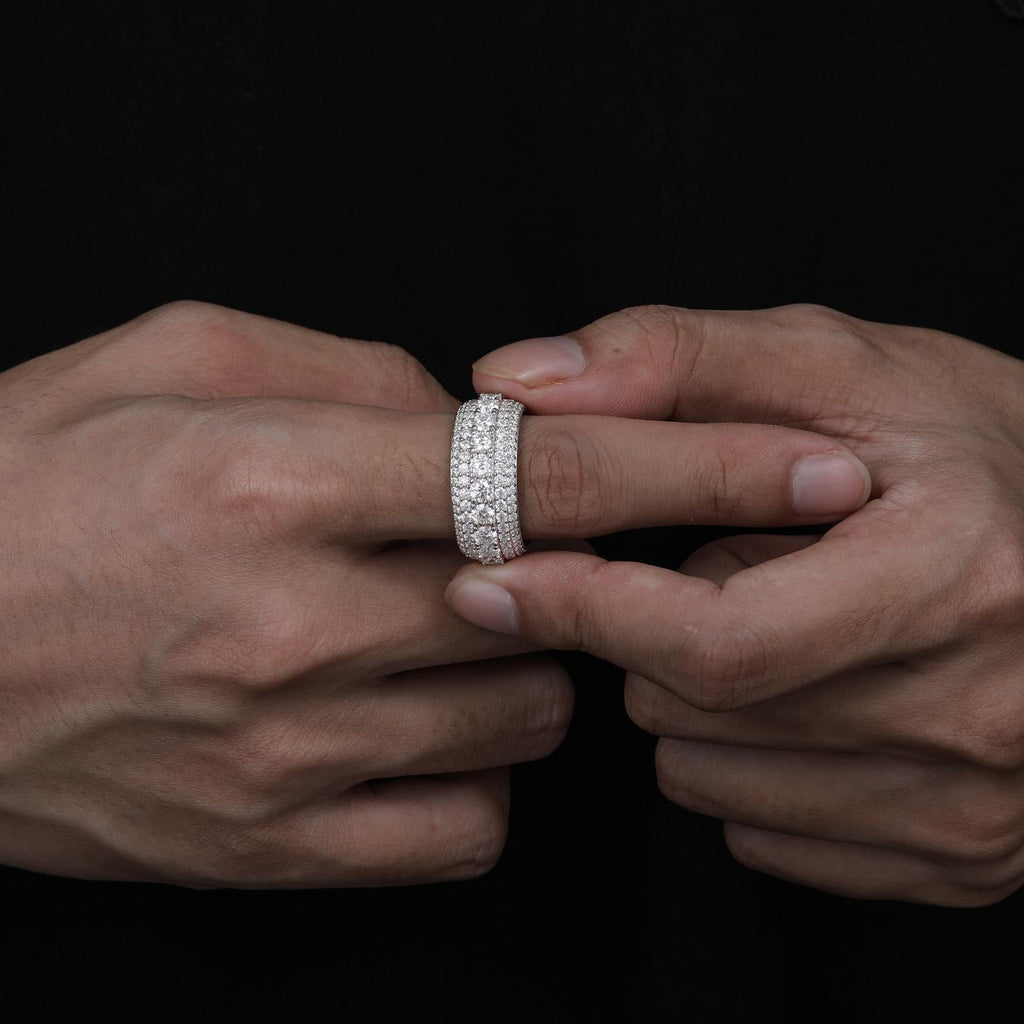 Wide Multi-Row Full Paved Moissanite Eternity Band Ring