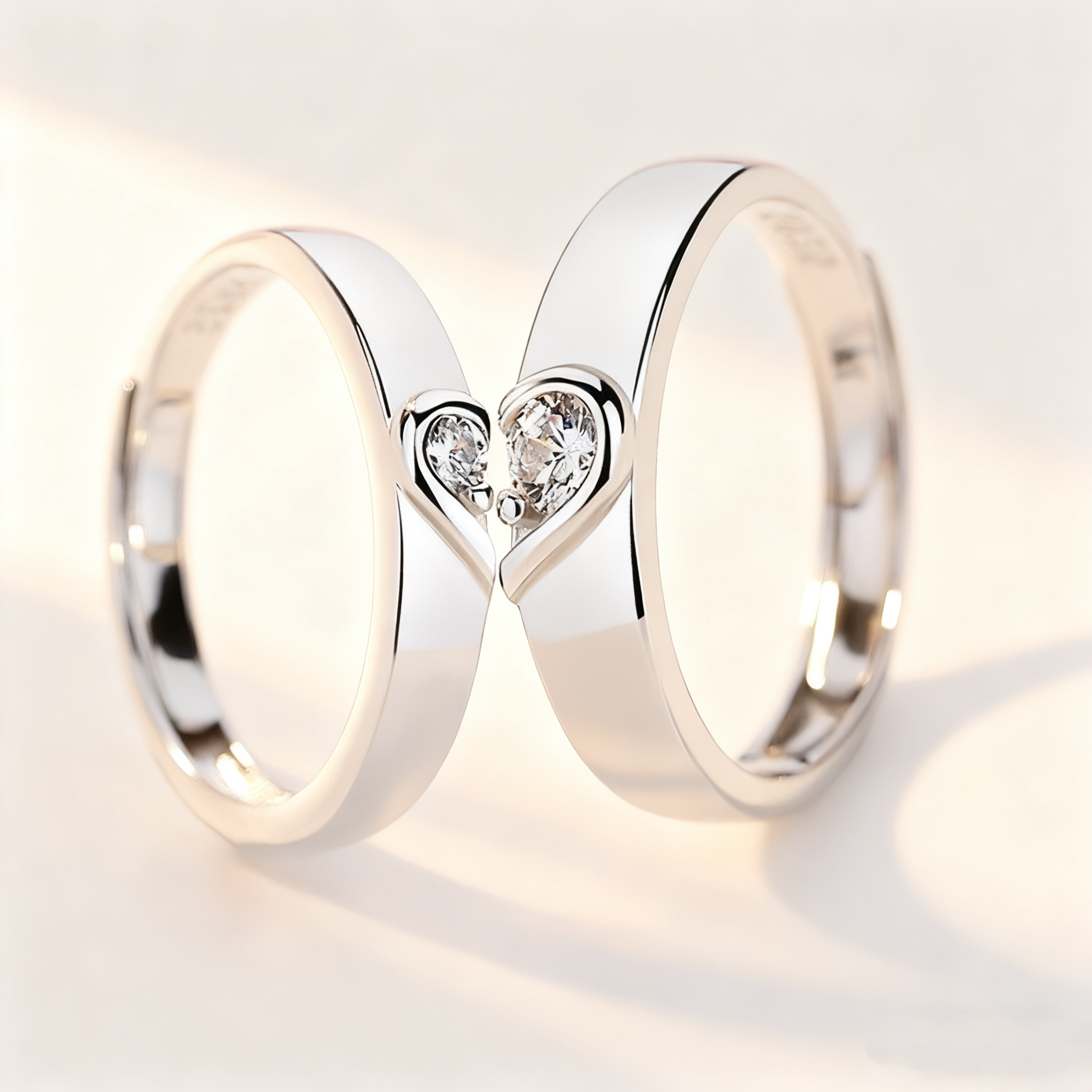 Interlocking Hearts Diamond Couple Rings