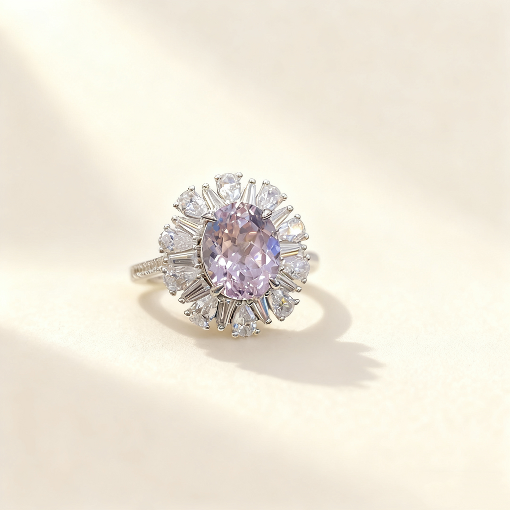 Light Purple Oval-Cut Moissanite Ring