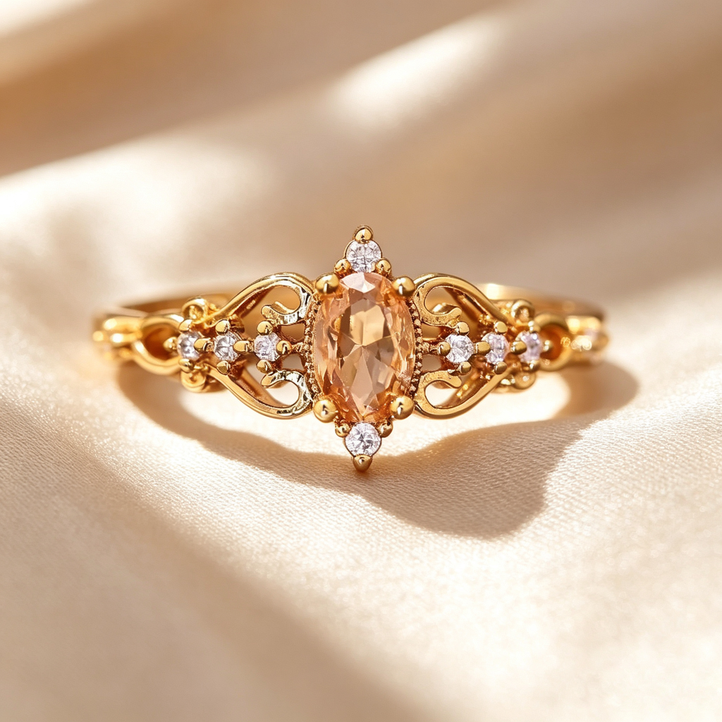 Oval Champagne Vintage Filigree Ring