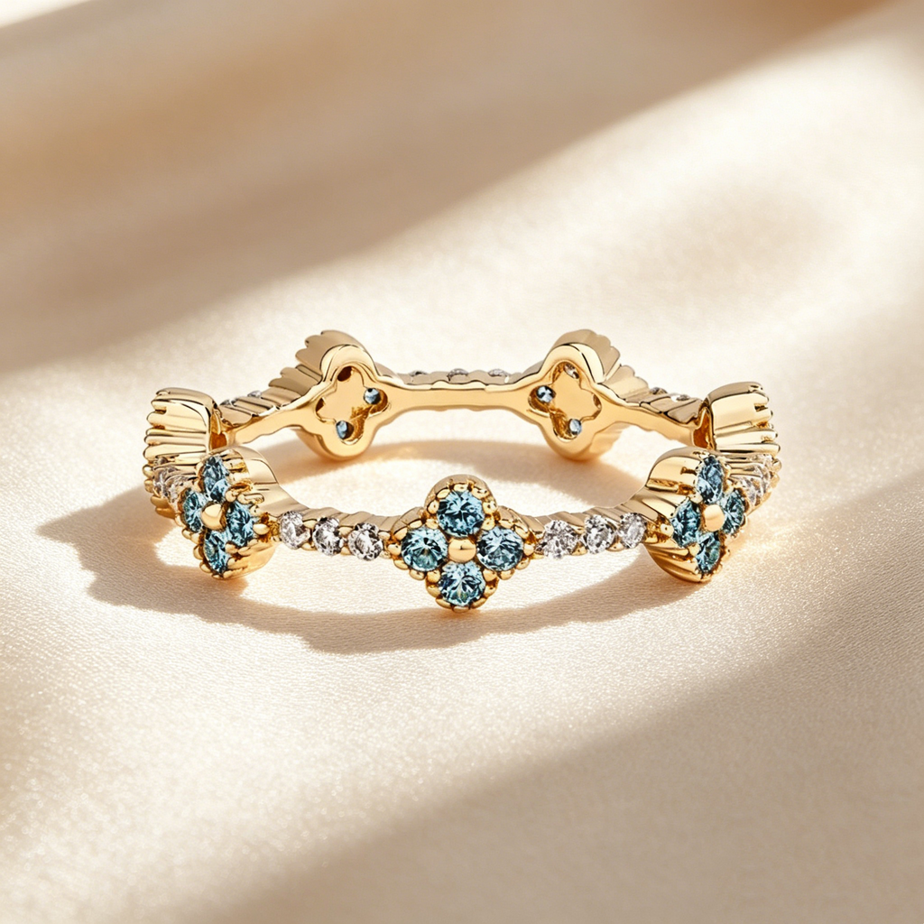 Four-Leaf Clover Crystal & Moissanite Ring