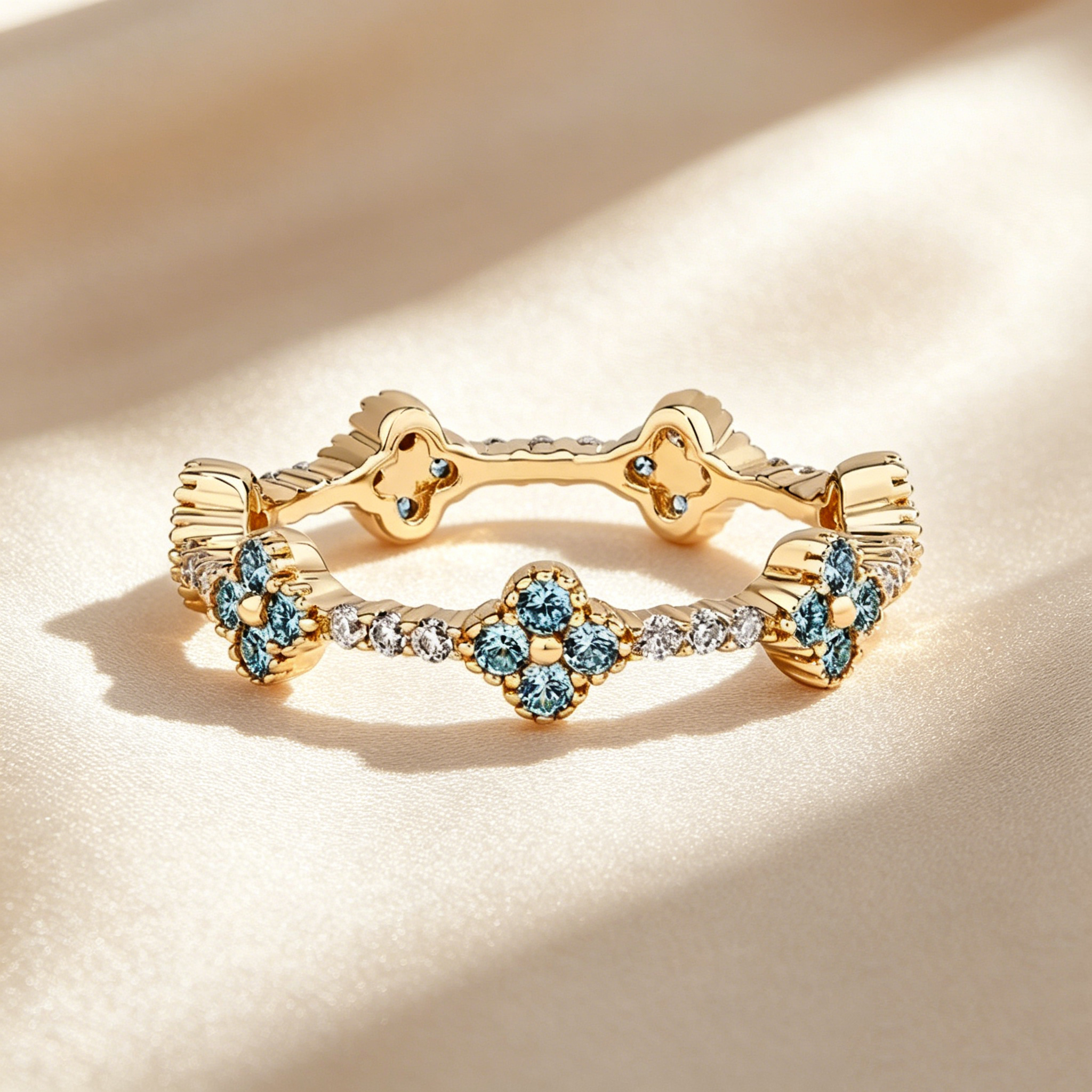 Four-Leaf Clover Crystal & Moissanite Ring
