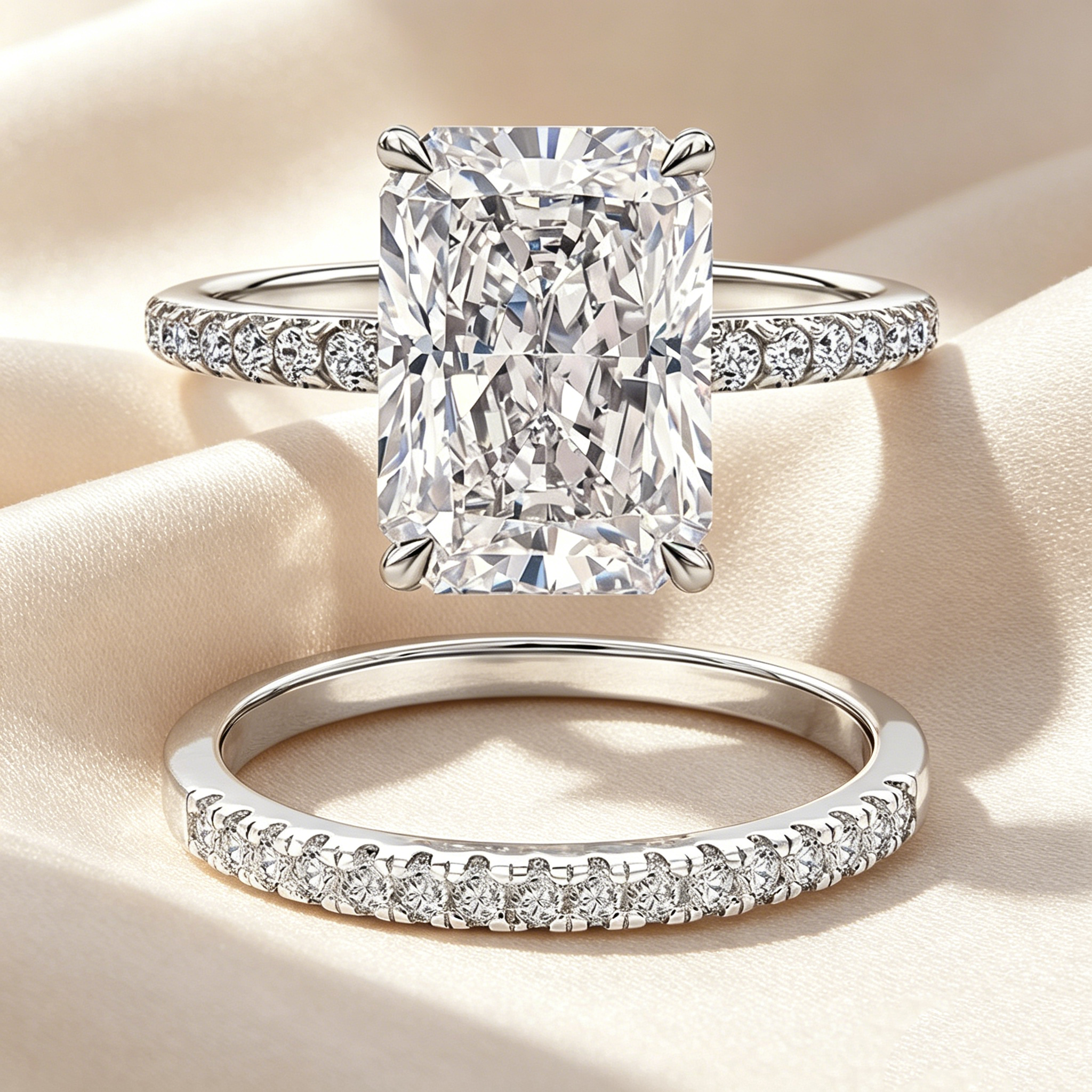 Radiant Cut Moissanite Ring Set
