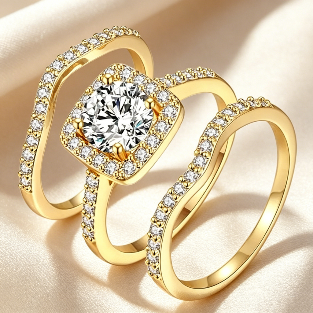 Circular Halo Stackable Ring Set