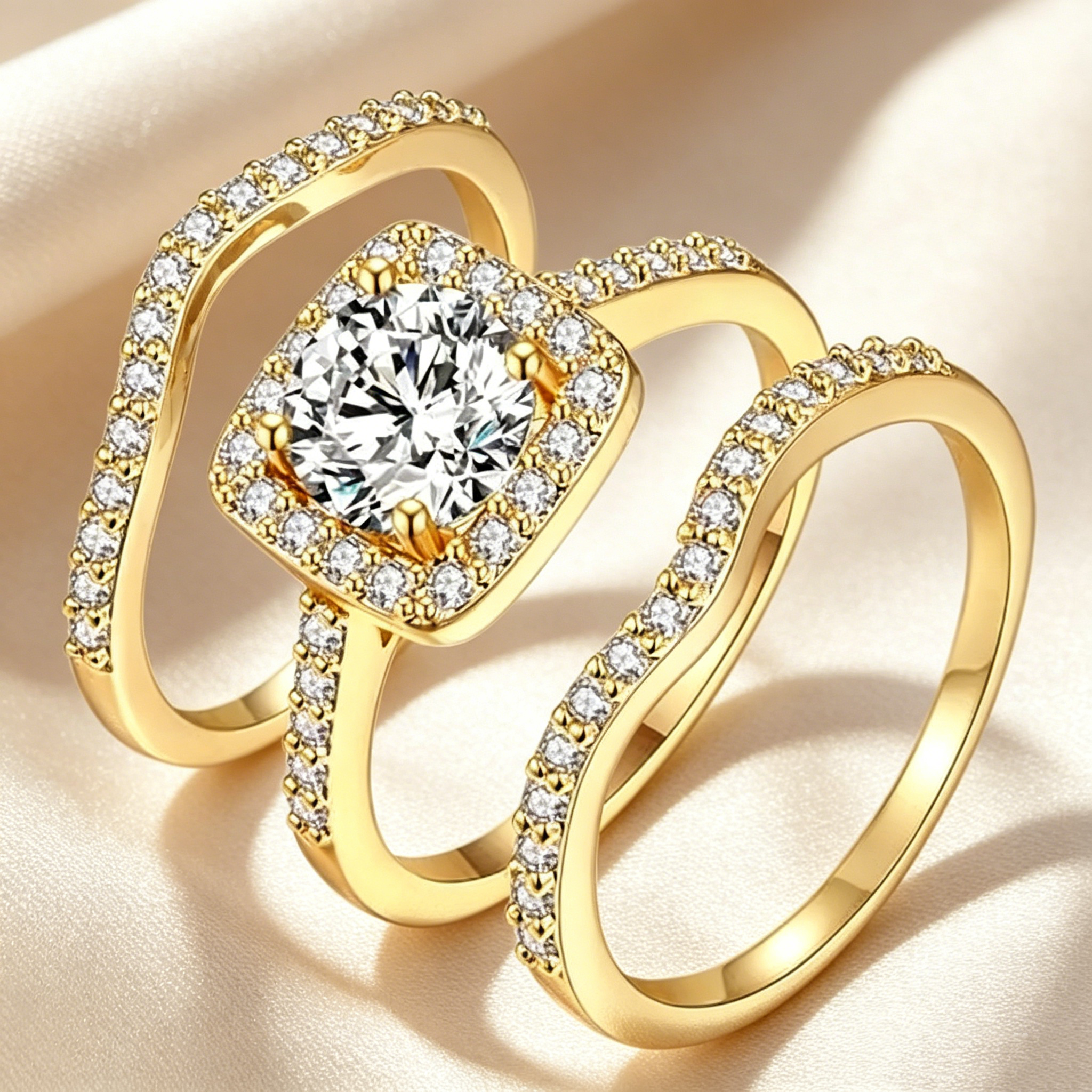 Circular Halo Stackable Ring Set