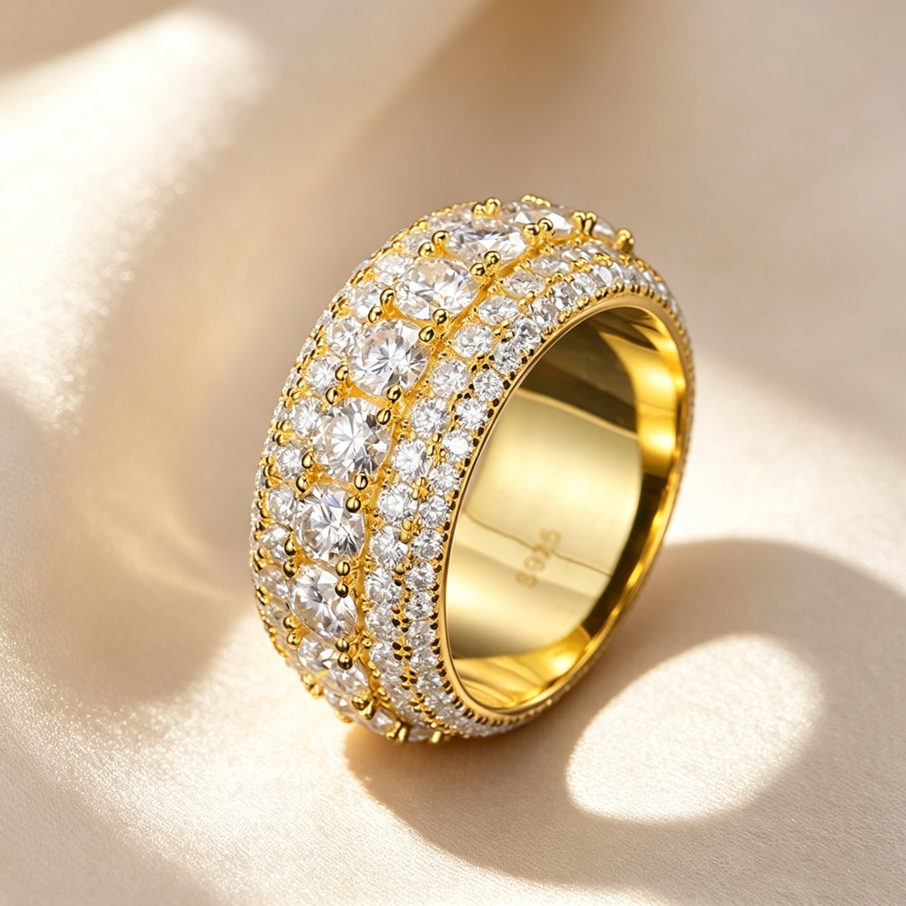 Wide Multi-Row Full Paved Moissanite Eternity Band Ring