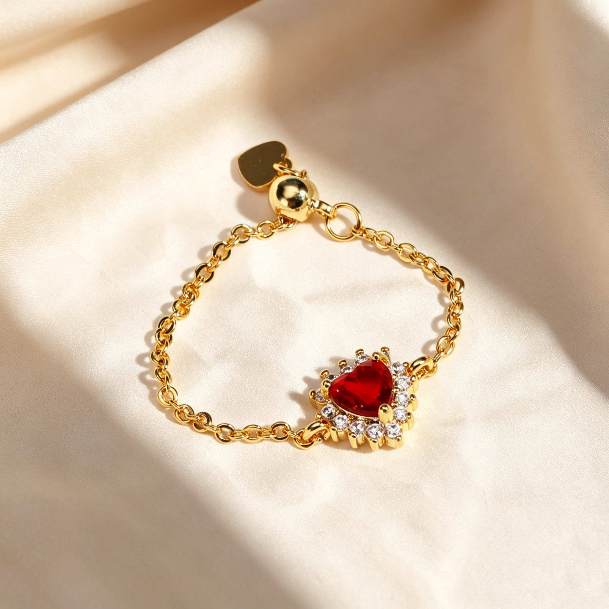 Adjustable Heart Crystal Chain Ring