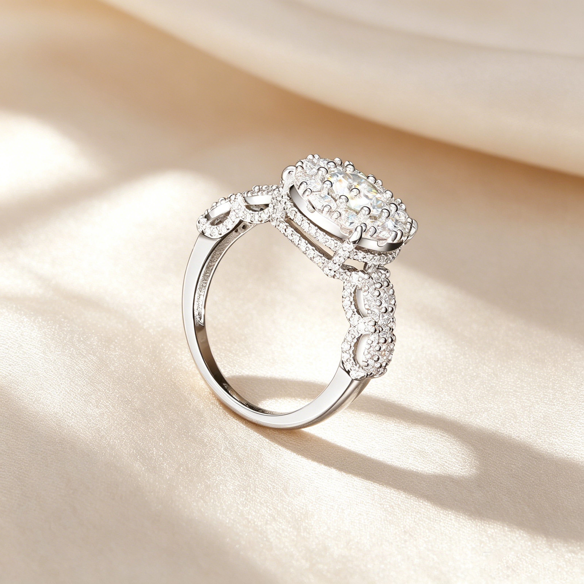 Twisted Band Multi-Layer Halo Moissanite Ring