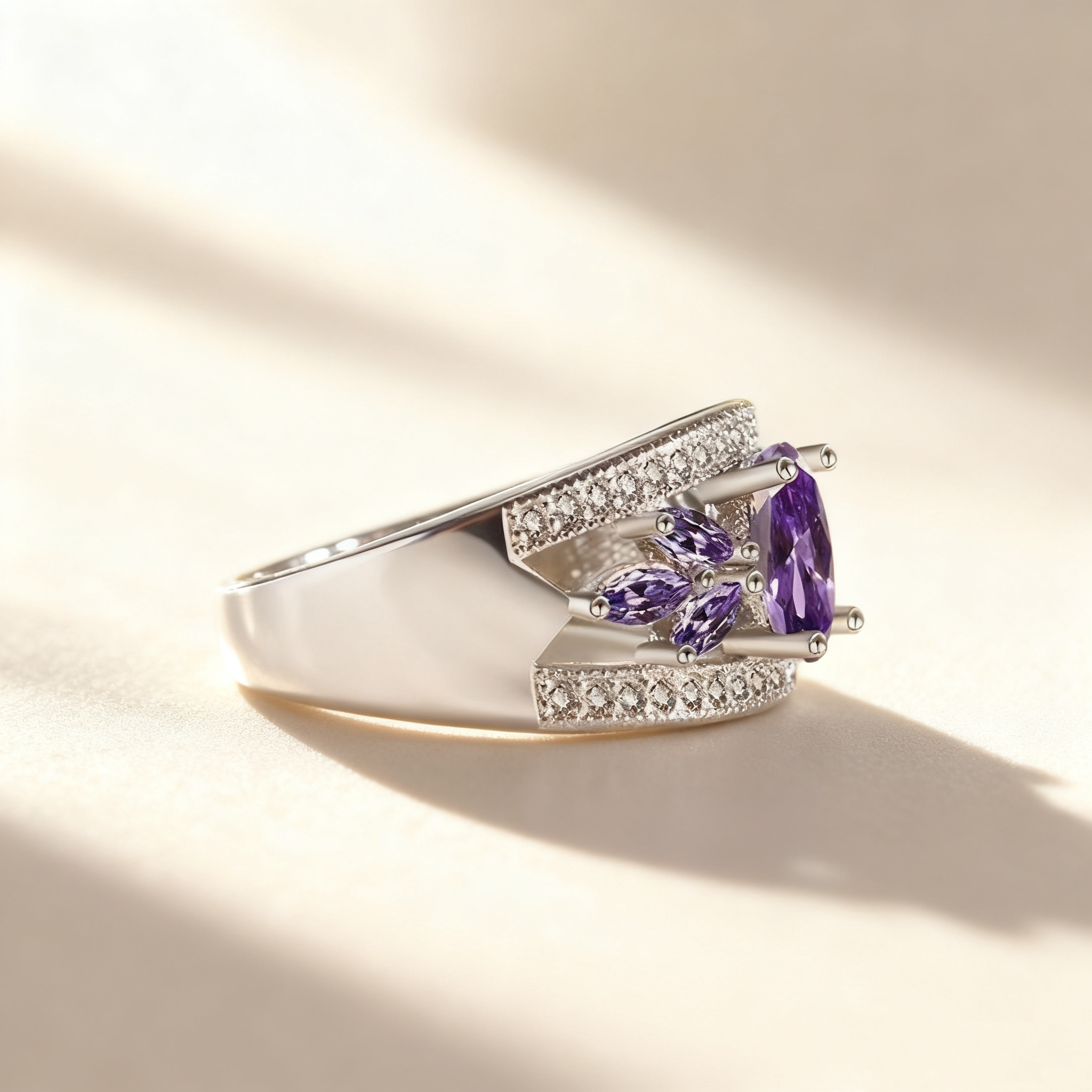 Amethyst Floral Pavé Ring