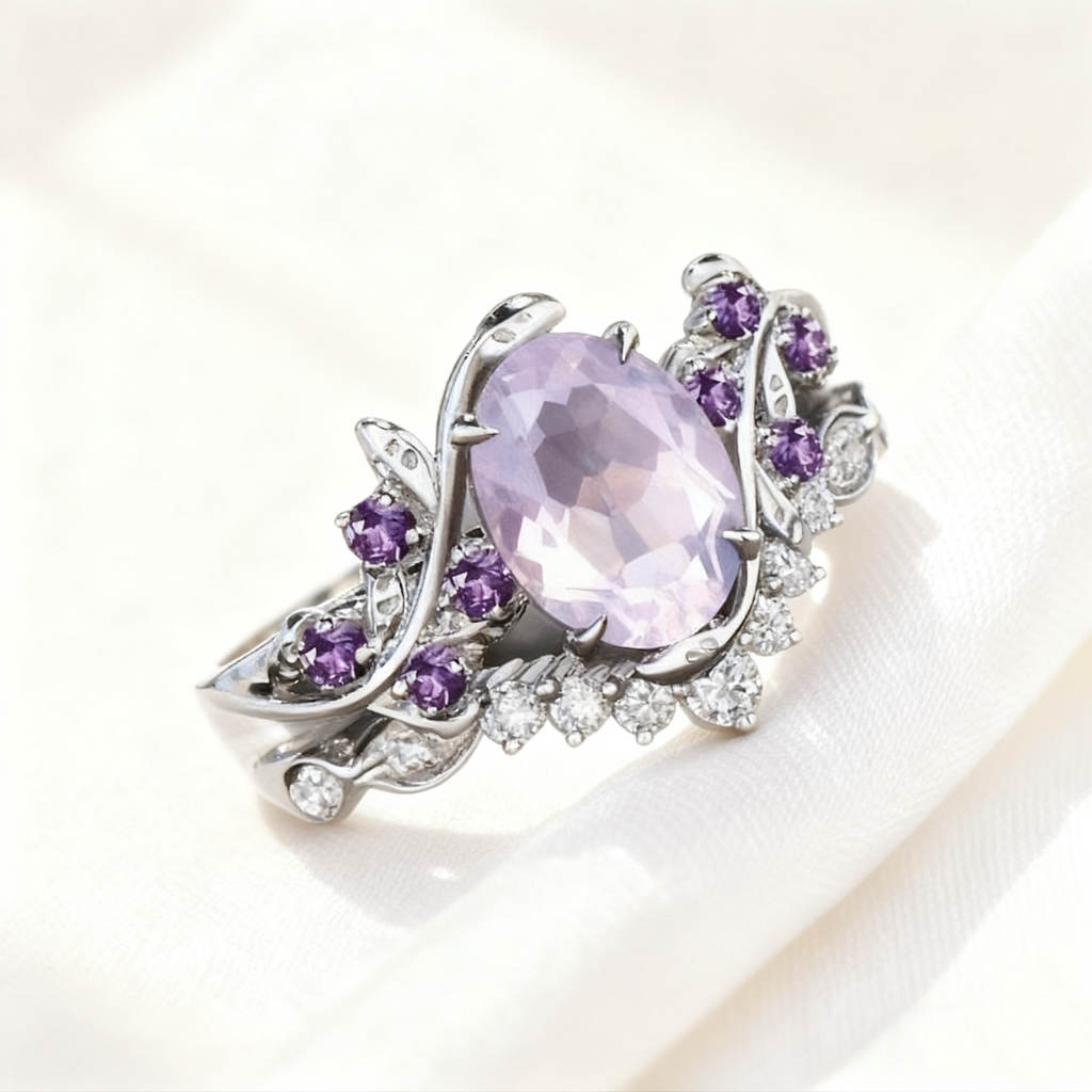 Amethyst Floral Pavé Ring Set