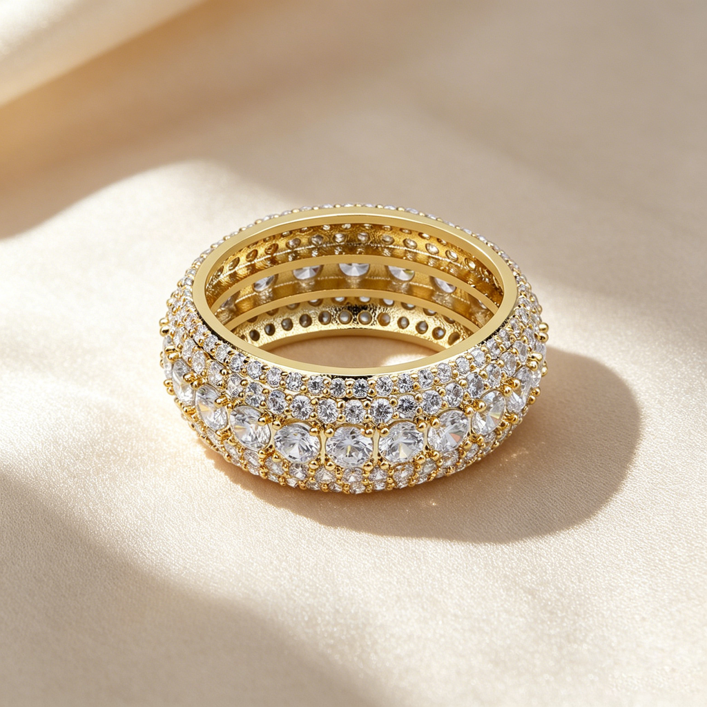 Wide Multi-Row Full Paved Moissanite Eternity Band Ring