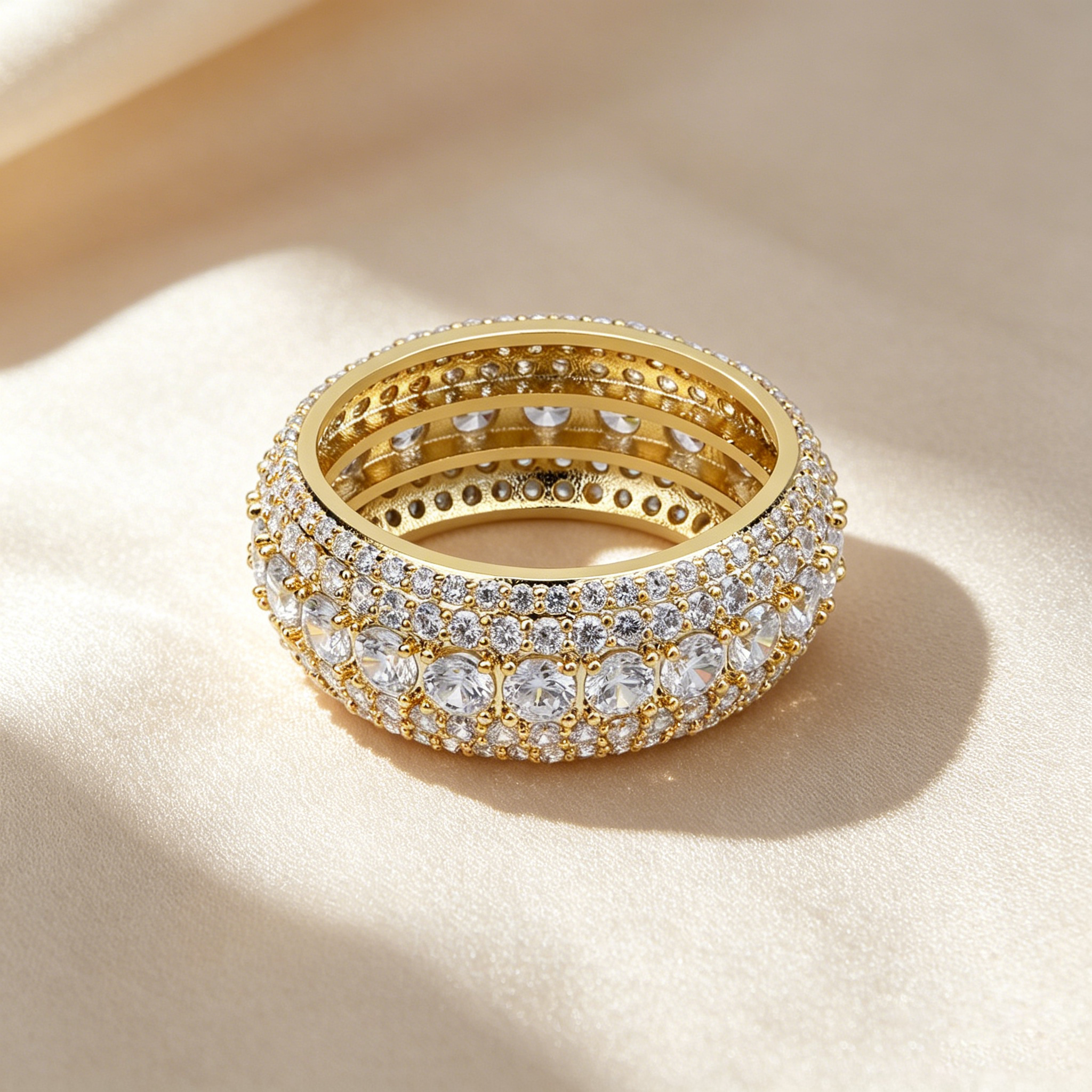Wide Multi-Row Full Paved Moissanite Eternity Band Ring