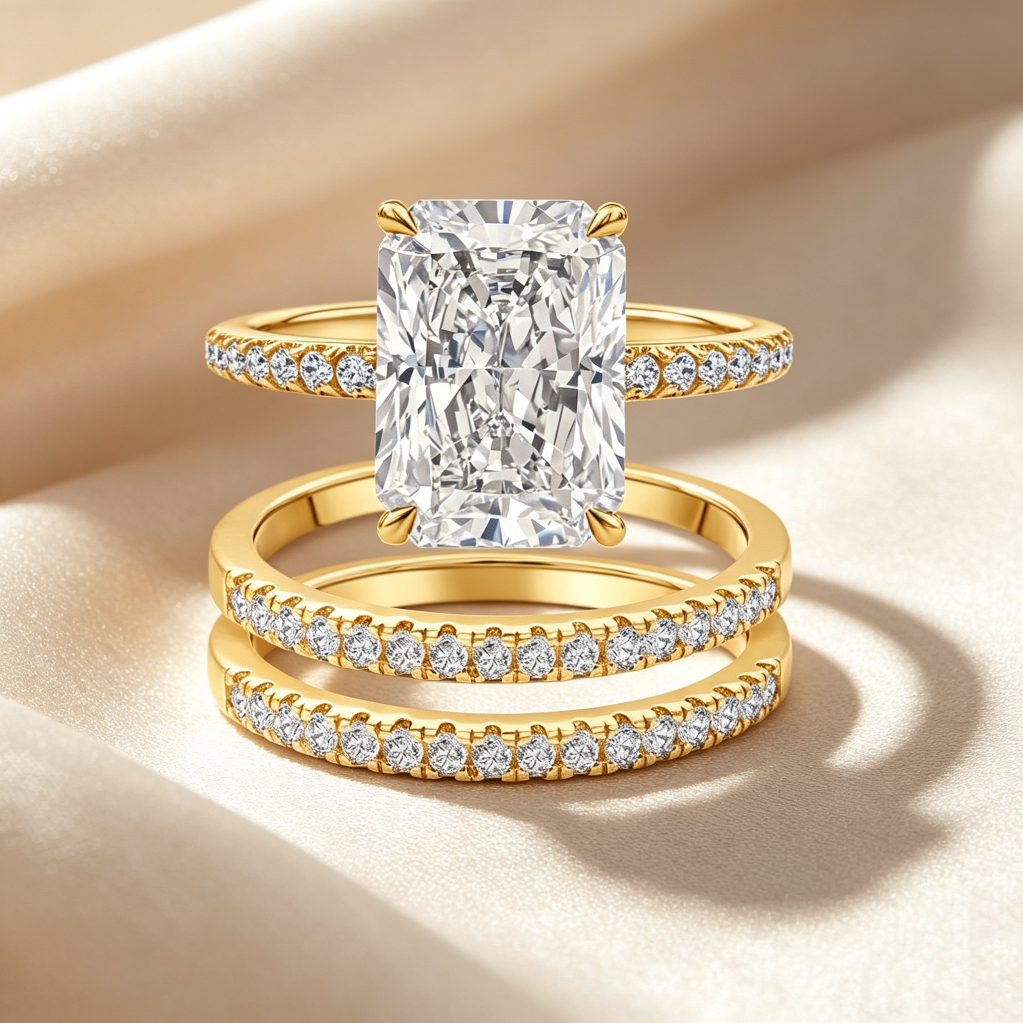 Radiant Cut Moissanite Ring Set