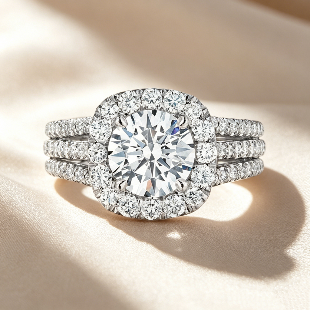 Triple Pavé Halo Ring